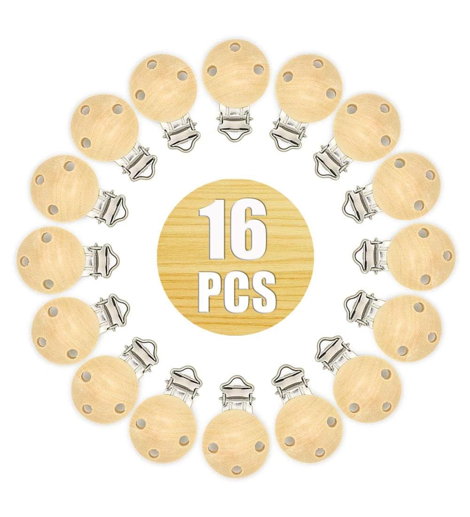 Artestar 16-Piece Wood Pacifier Clip Set - Stylish Baby Pacifier Chains and Accessories for Secure Pacifier Storage - Buy Online on GoSupps.com