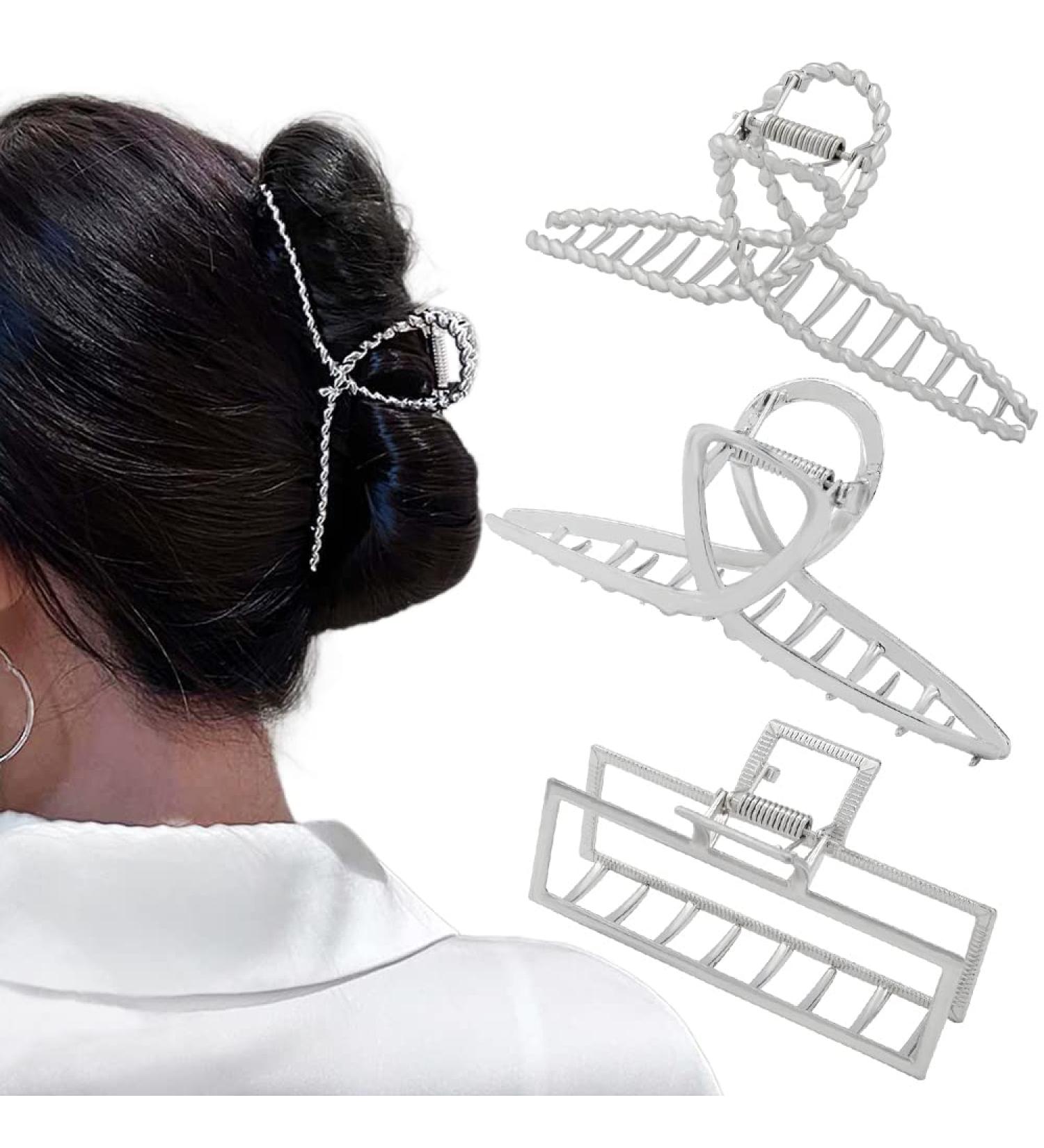 Rauimour 3pcs Metal Hair Claw Clips for Women - Geometric Cross Square Design - Fashion Hair Accessories for Thick & Thin Hair - Buy Online on GoSupps.com