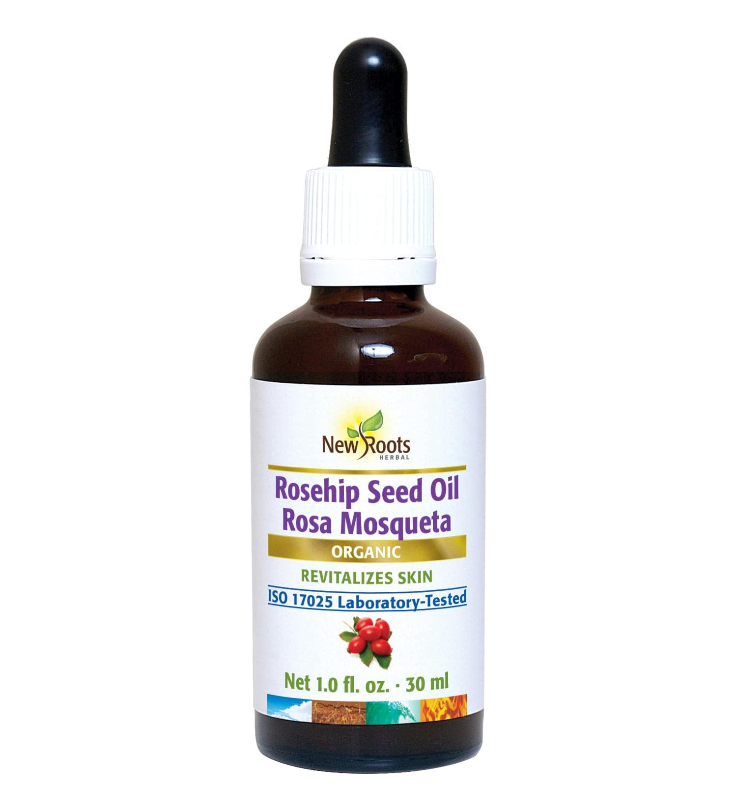 NEW ROOTS HERBAL Organic Rosehip Seed Oil (Rosa Mosqueta) (30ml) - Cold Pressed| Minimize The Look of Wrinkles. Reduces The Signs of Aging | Firm Smooth Skin.