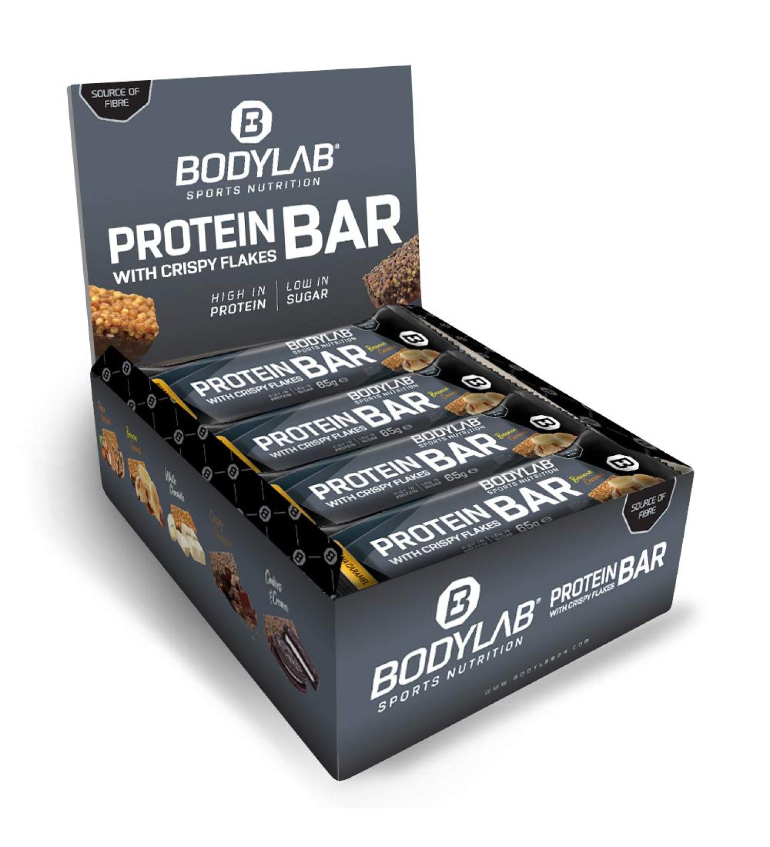 BODYLAB24 Crispy Protein Bar - 27g Protein Low-Sugar Fitness Snack Banana Caramel Flavor 12 x 65g Pack High Fiber Protein Bar - Buy Online on GoSupps.com