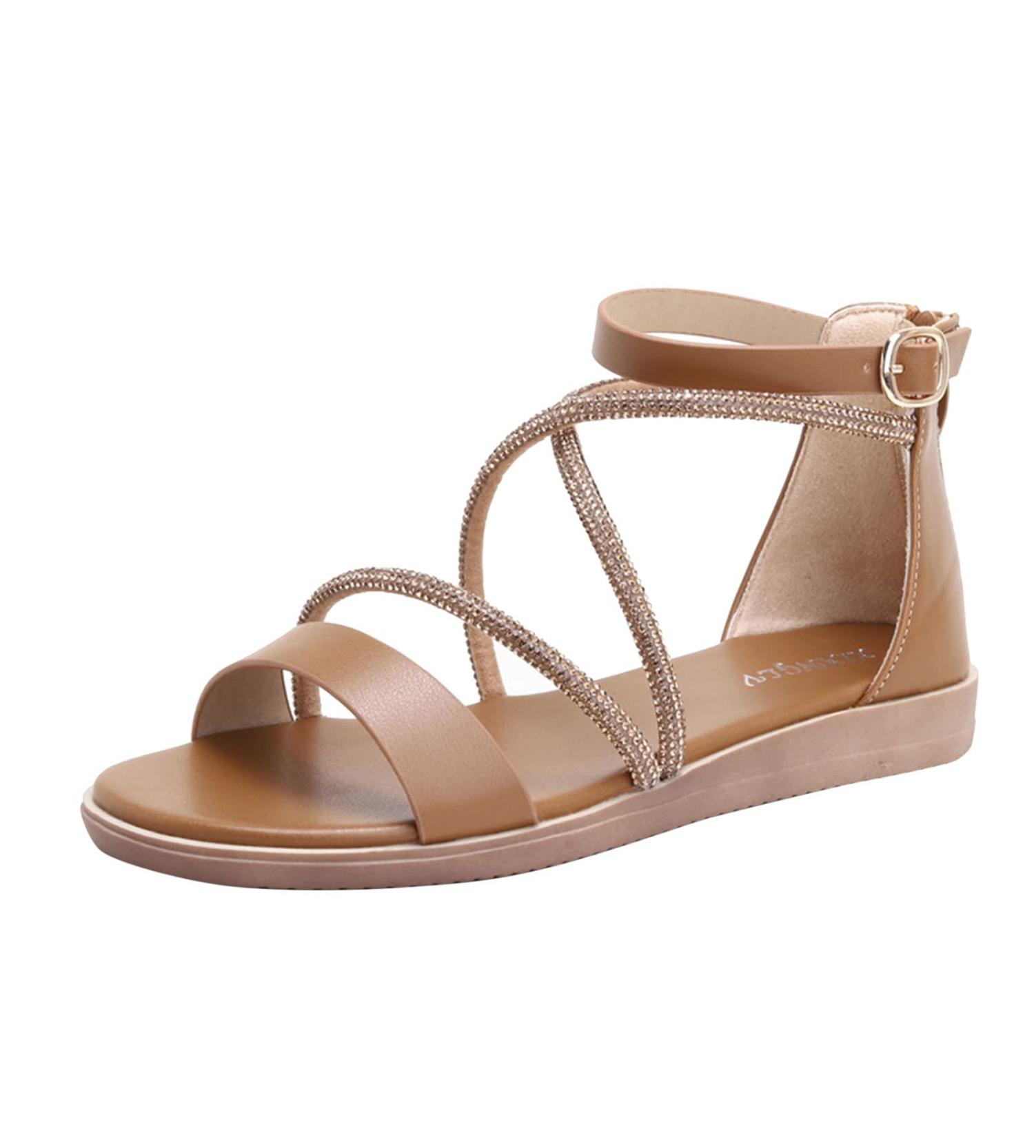 Shop XTZYGLFD Women's Roman Sandals - Comfortable Fashionable Flat Sole with Foot Vault Support | Summer Brown UK Size 6 - Buy Online on GoSupps.com
