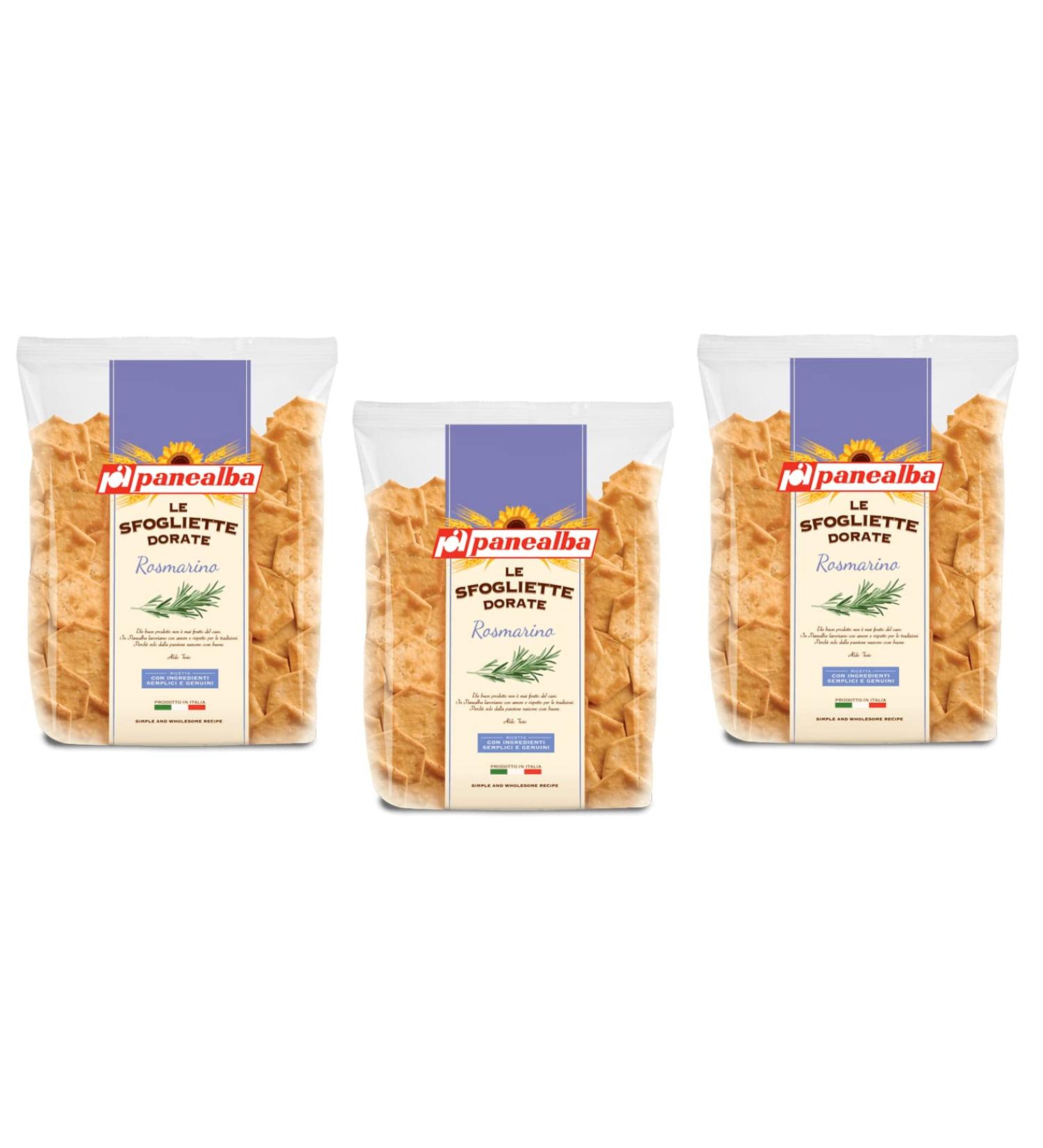 Panealba Le Sfogliette Dorate al Rosmarino Pack of 3 baked snacks with salt grains and rosemary 180 g