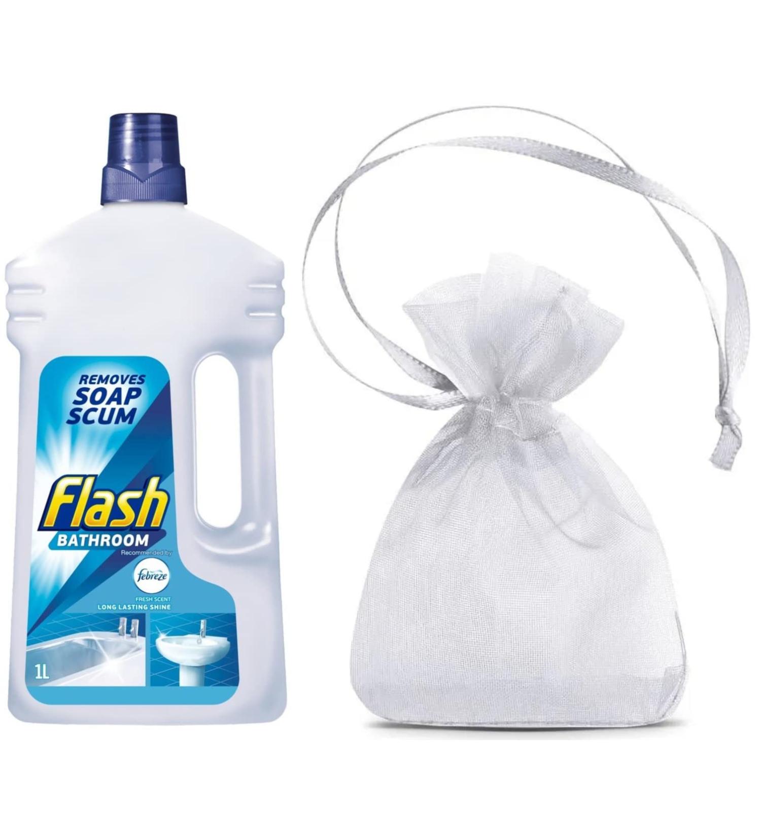 Flash Bathroom All Purpose Cleaner Removes Soap Scum Long Lasting Shine with Febreze Freshness Fresh Scent 1L + Our Gift for You: Organza Bag Size 9x7x0.1cm - Buy Online on GoSupps.com