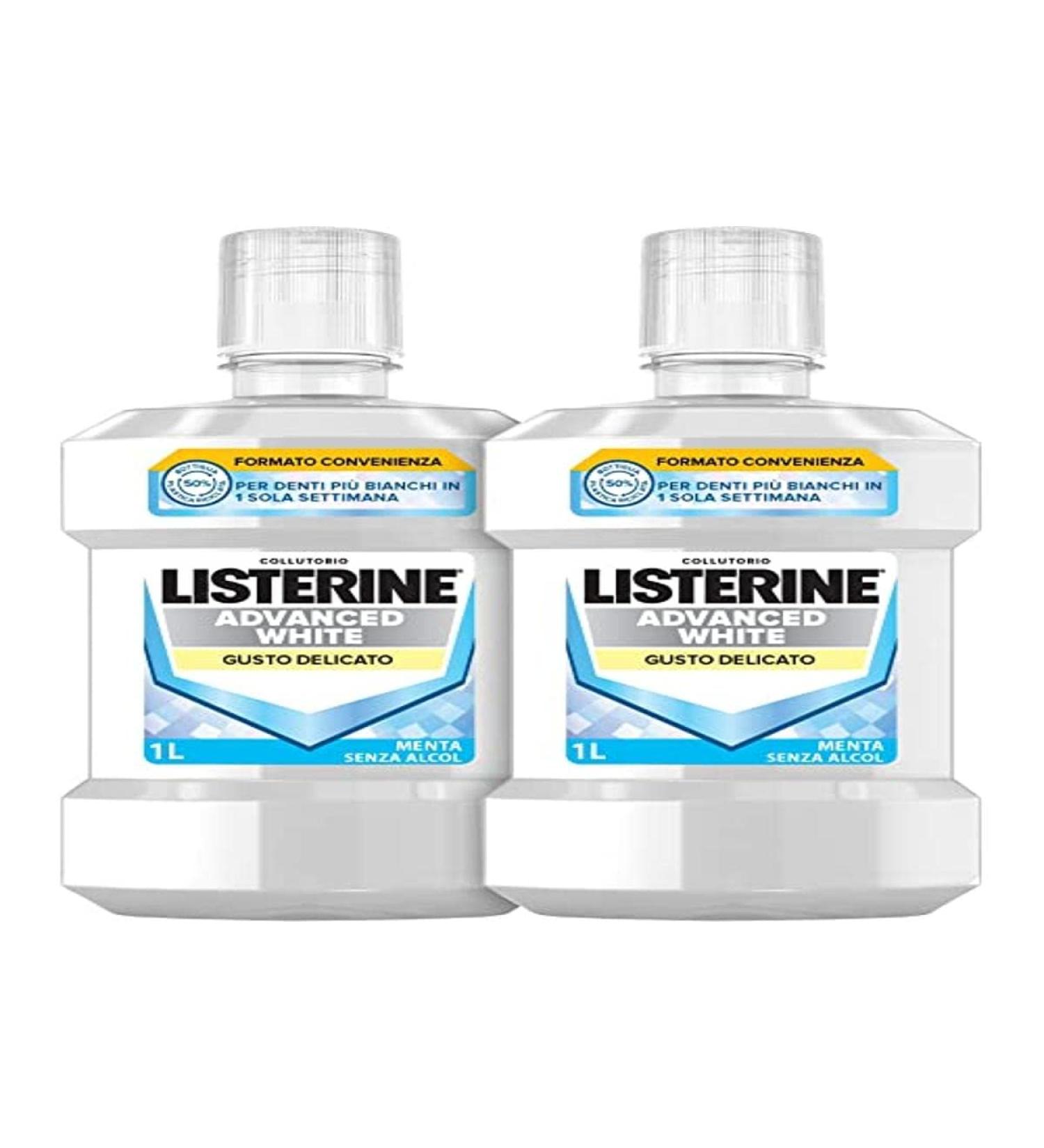 Listerine LISTERINE Advanced White Mouthwash Whitening Mouthwash with Delicate Mint Taste Alcohol-Free Mouthwash for White Teeth and Complete Oral Hygiene 2 x 1L