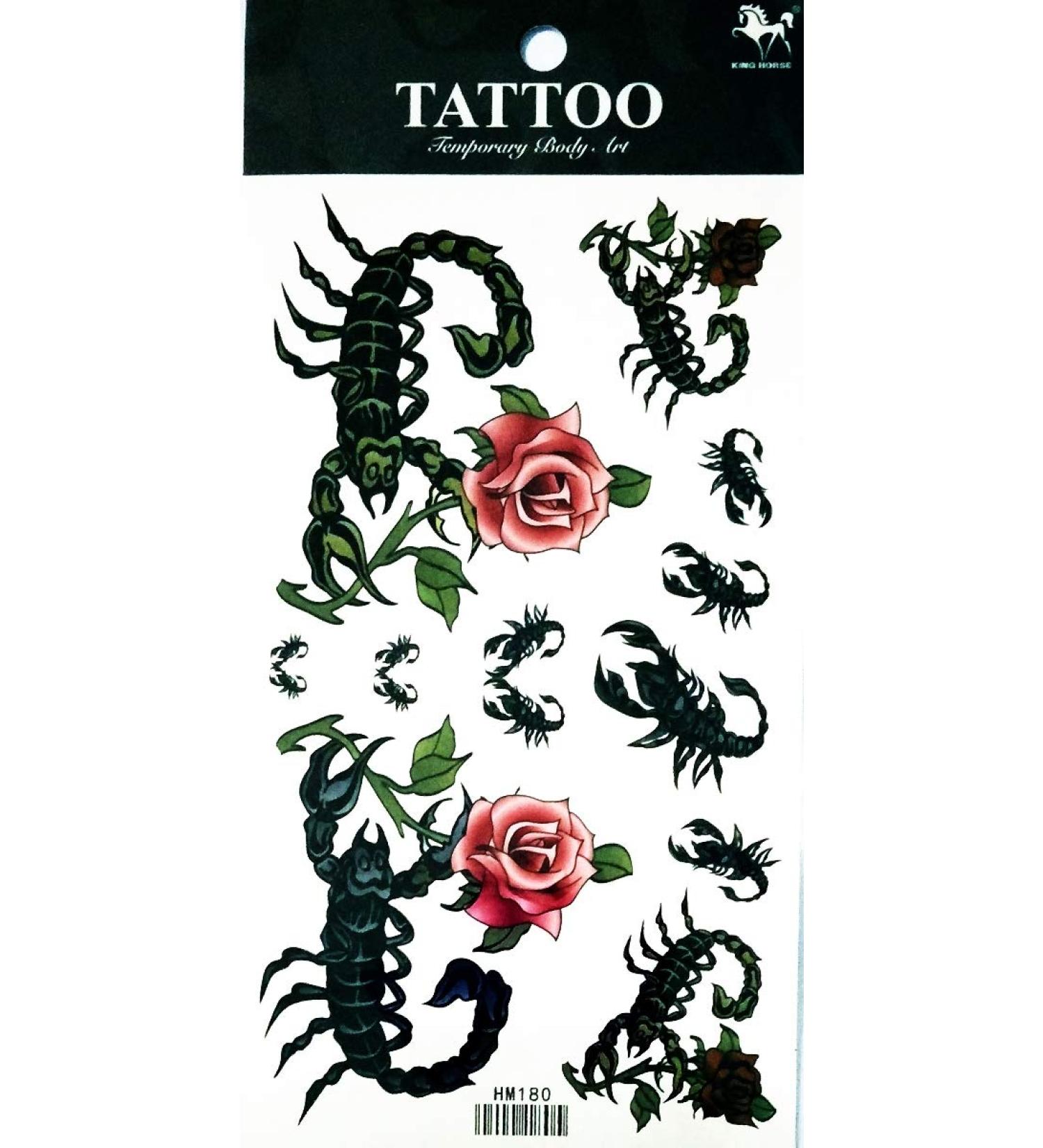 NipitShop 1 Sheet Sexy Colorful Scorpion Rose Flowers Waterproof Temporary Tattoo Sticker Water Transfer