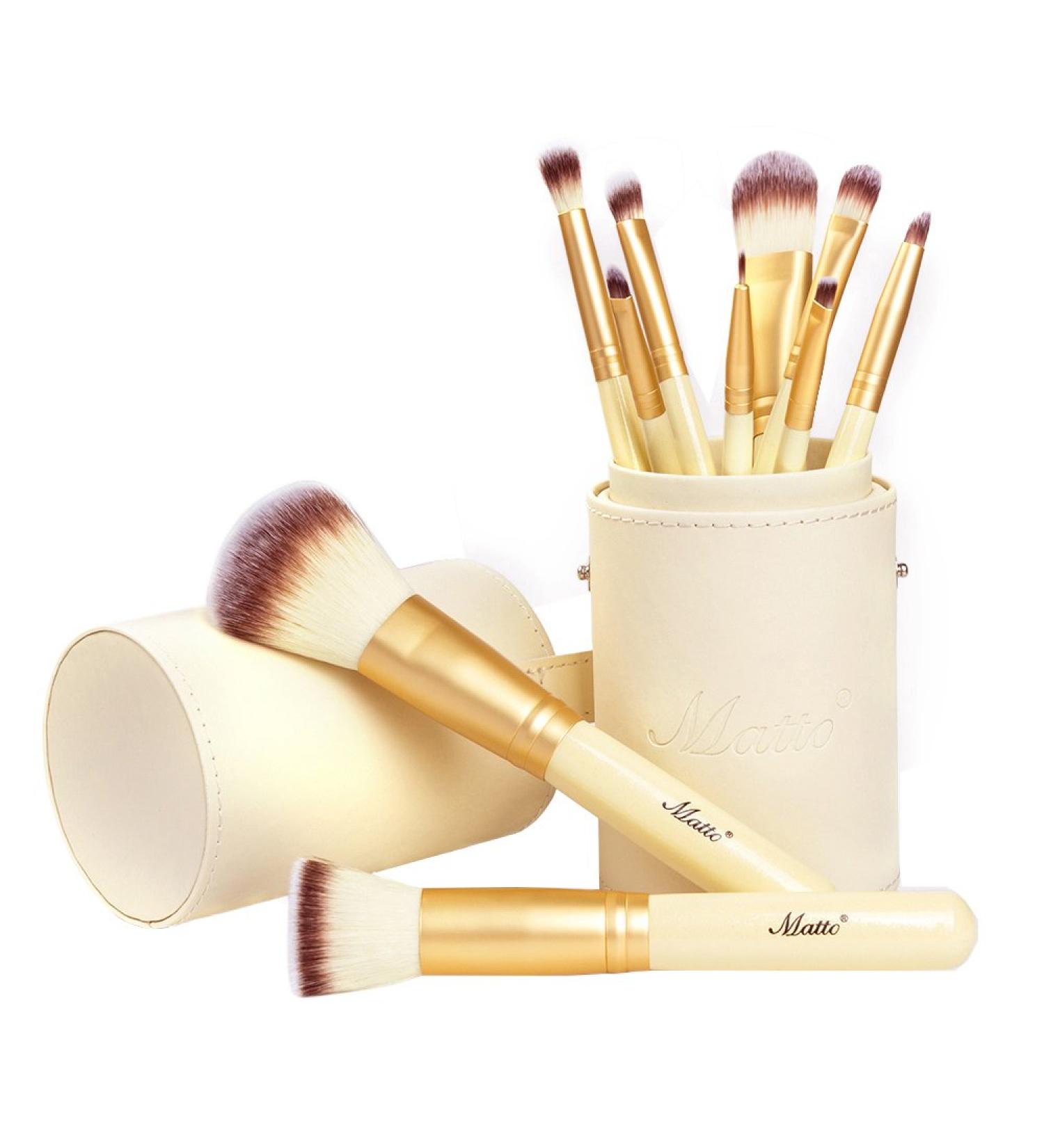 Matto 10-Piece Golden Makeup Brush Set with Holder | Foundation, Powder, Mineral, Eye & Face Brushes - Buy Online on GoSupps.com