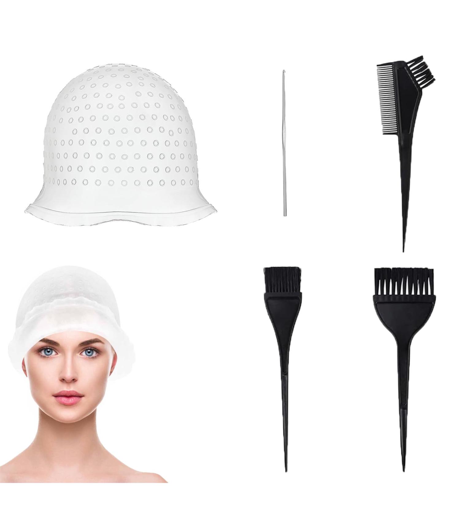 5 Piece Set Highlighting Cap Highlighting Kit Highlights Hair Dye Kit Hair Coloring Brushes And Needle Highlighting Frosting Cap Professional Salon Silicone Hairdressing Tools For Women Men - Buy Online on GoSupps.com