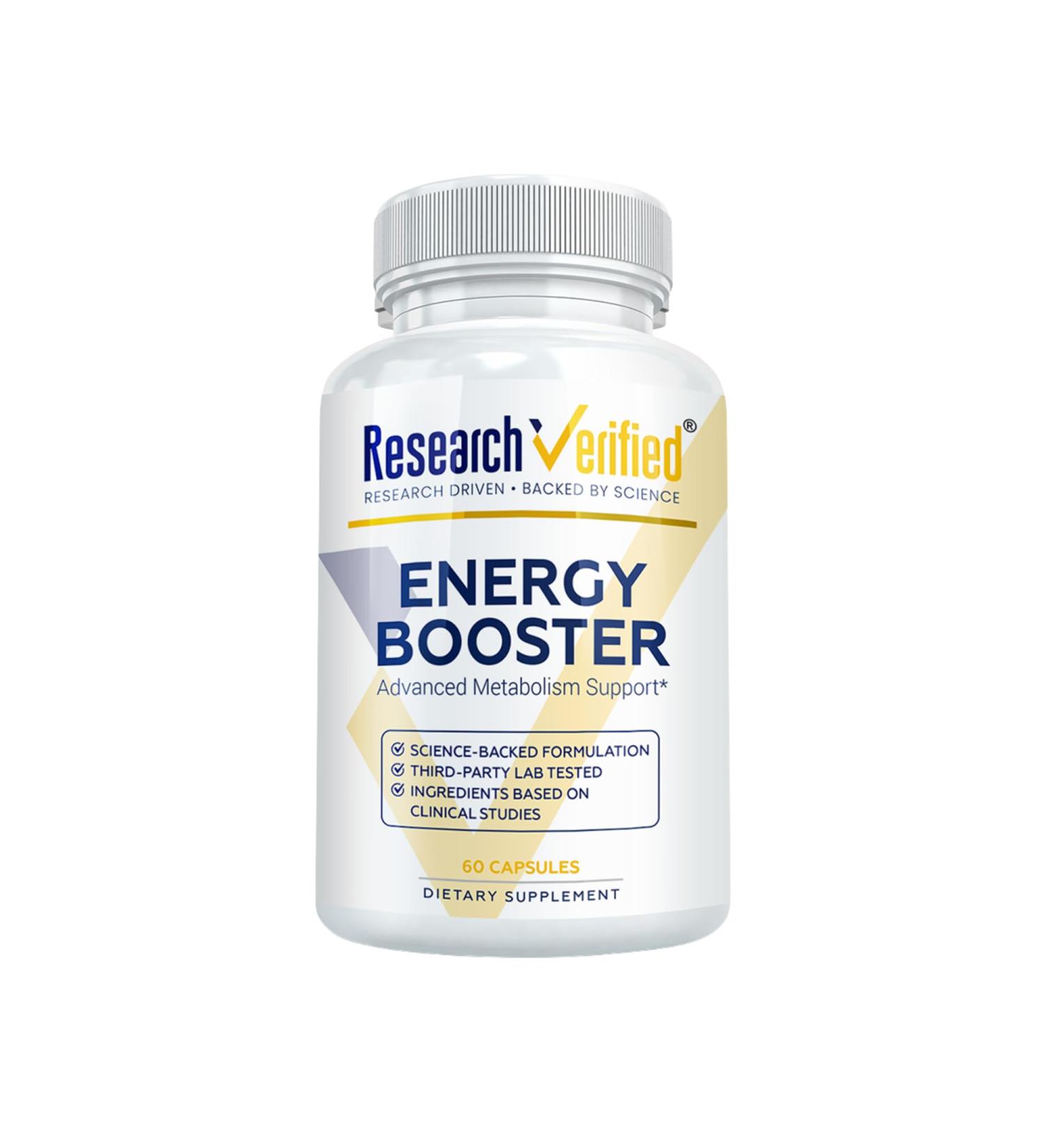 Research Verified Energy Booster - Natural Energy Support - 60 Capsules - Caffeine Free - B Vitamins and Adaptogens - 1 Month Supply - Buy Online on GoSupps.com