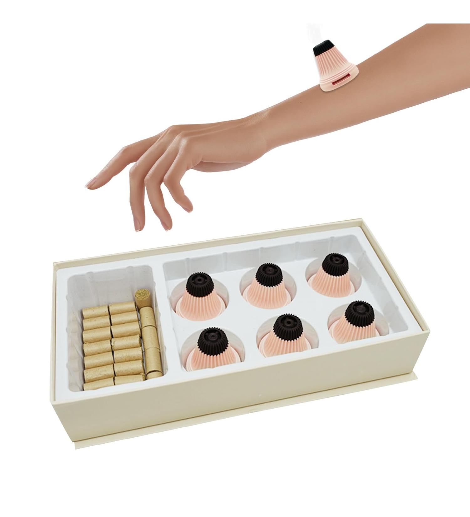 Moxibustion Box Set - 6 Self-Adhesive Moxibustion Boxes & 60 Moxa Sticks for Pain Relief & Better Blood Circulation - Adjustable Temperature (Camel) - Buy Online on GoSupps.com