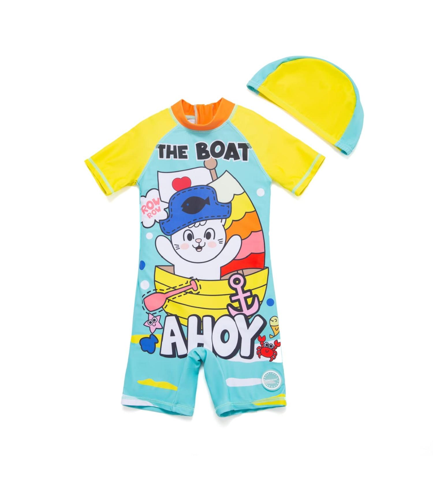 BONVERANO Baby Boys Swimsuit - Short-Sleeve One Piece Swimwear (3-6 Months) with UPF 50+ Sun Protection - Buy Online on GoSupps.com