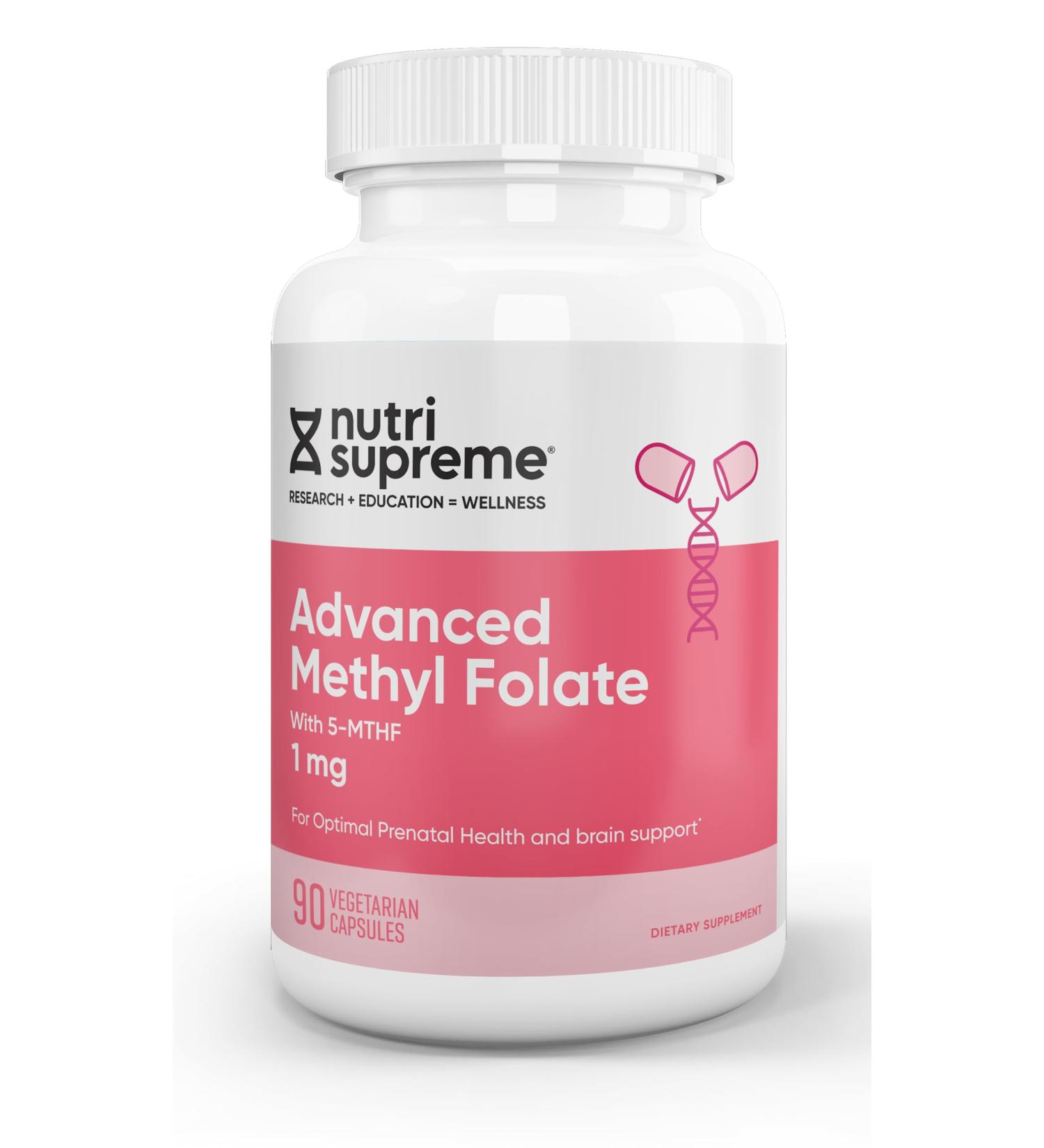 Nutri Supreme Advanced Methyl Folate Highly Absorbably Active Folate 1 Mg Easy One Per Day Vegetarian Capsules 90 Count