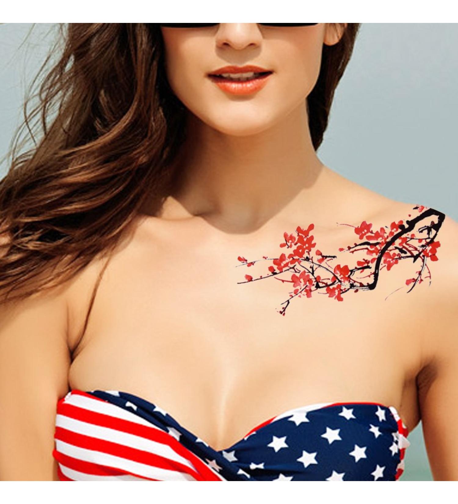 TAFLY Temporary Tattoo Red Flower Body Art Transfer Cherry Blossoms Tattoo Arm Sticker 5 Sheets
