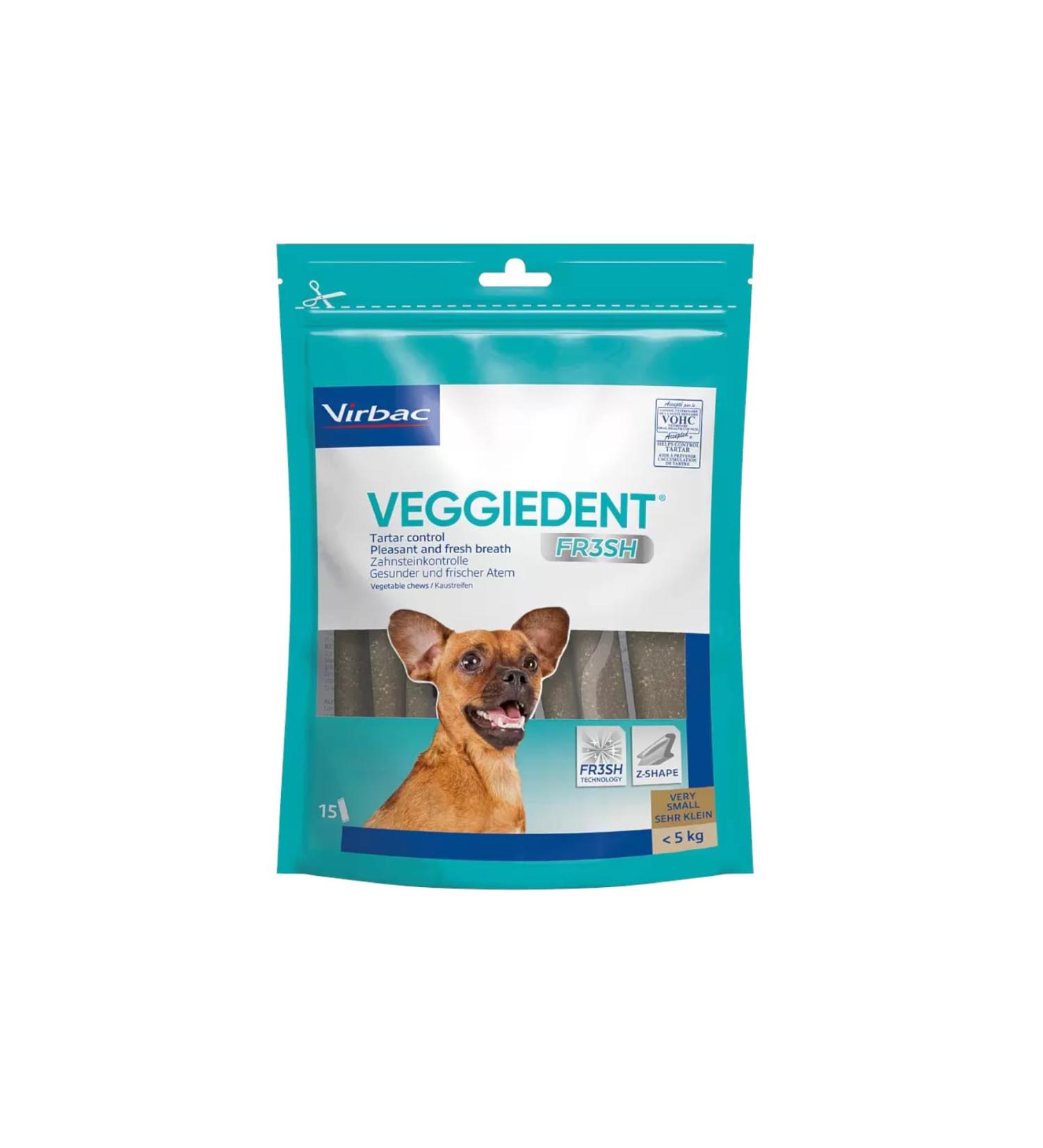 Virbac VeggieDent 15 Sticks XS 5 kg | 120 g | Chew Sticks for Small Dogs up to 5 kg | Vegetarian Chewable Snack to Control Plaque and Tartar - Buy Online on GoSupps.com