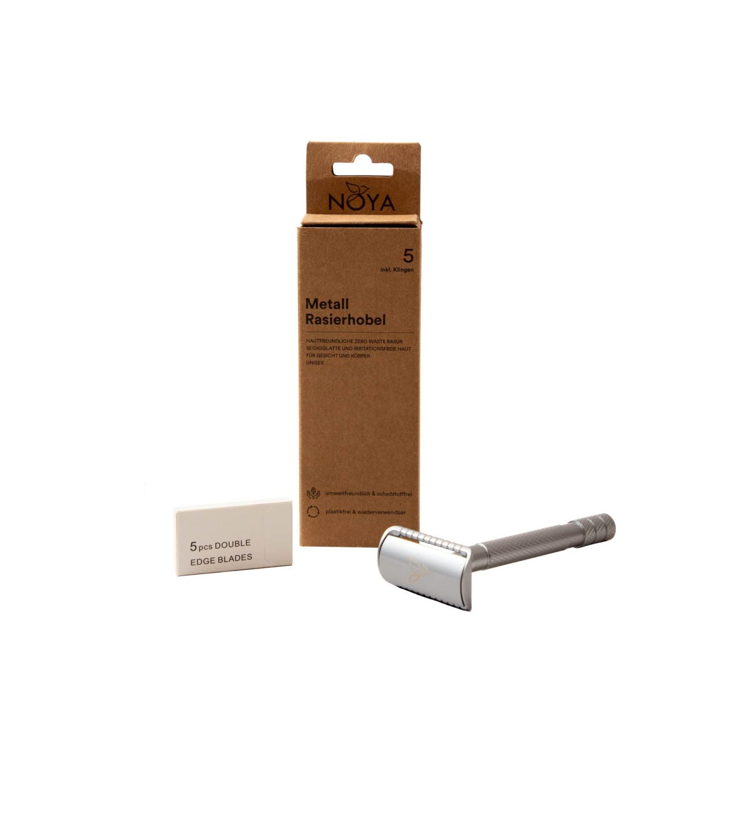 Noya Razor Plane - Metal Razor in Silver for Skin-Friendly Zero Waste Shave | Unisex Face & Body Care | Includes 5 Blades - Buy Online on GoSupps.com