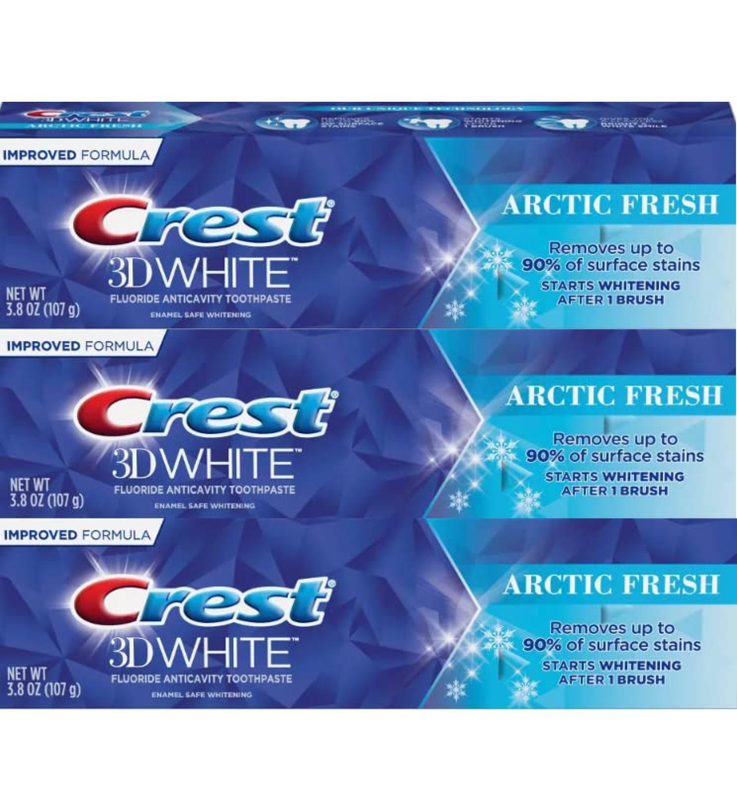 Crest 3D White Arctic Fresh Whitening Toothpaste 3.8 oz (107g) - Pack of 3 Mint 1.26 Ounce (Pack of 3)