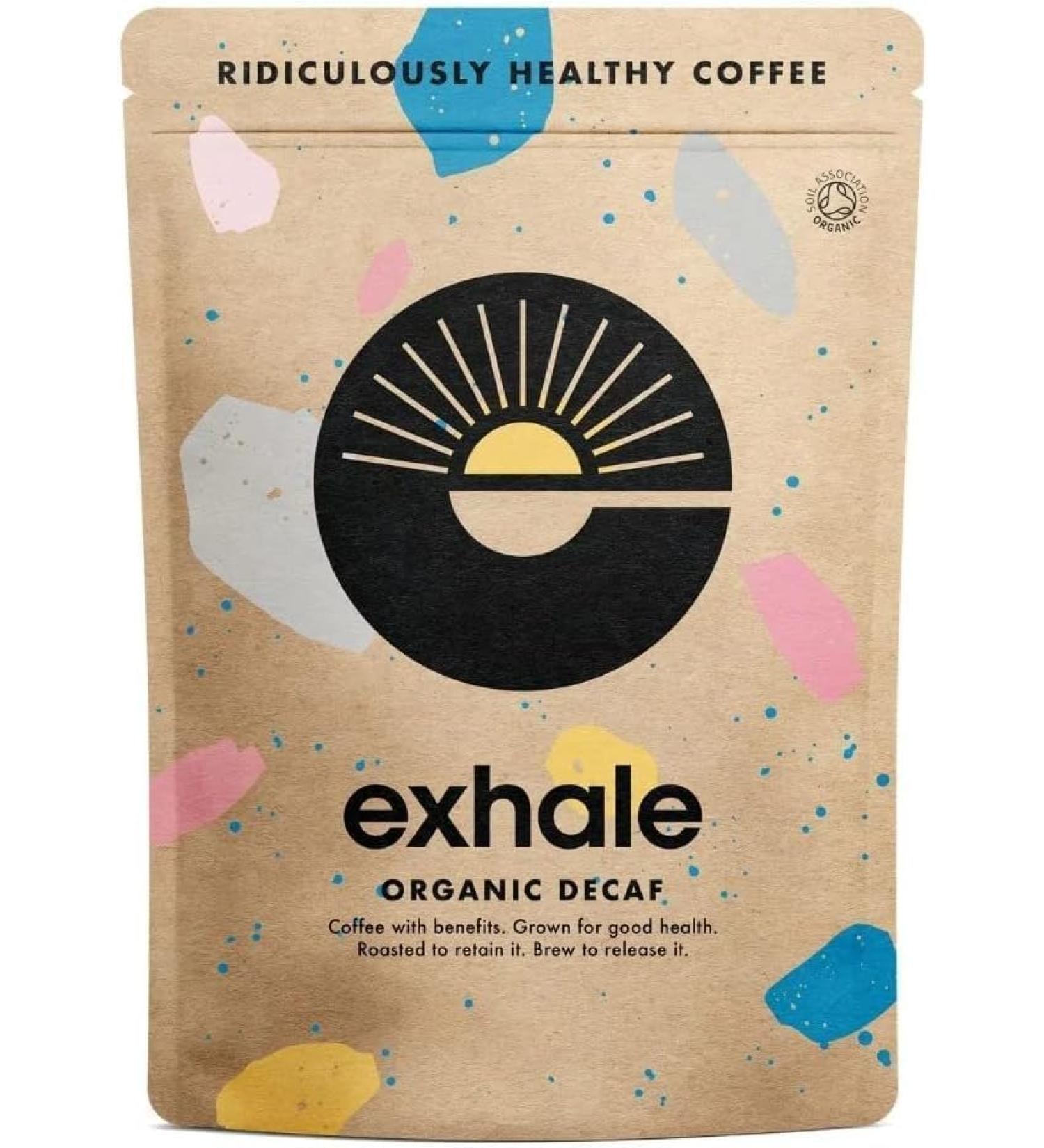  EXHALE Organic Decaffeinated Ground Coffee Medium Roast - Chemical Free Water Process - Single Origin and 100% Arabica Beans - For Coffee Filter or AeroPress (Decaffeinated Roast Ground) - Buy Online on GoSupps.com