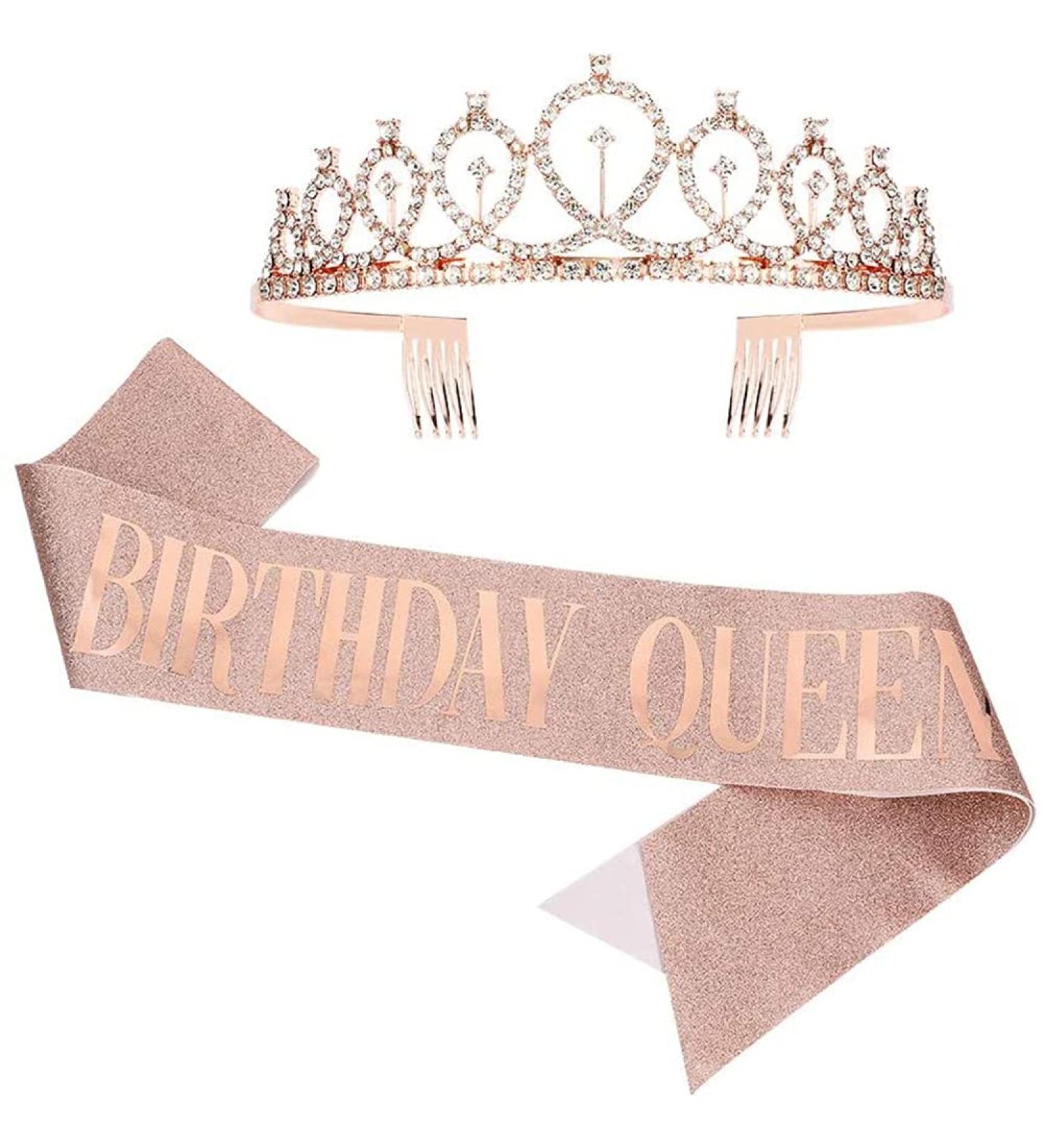 Buy Mzsm Rose Gold Birthday Queen Sash & Crown - Pink Birthday Decoration for Girls & Women - Buy Online on GoSupps.com