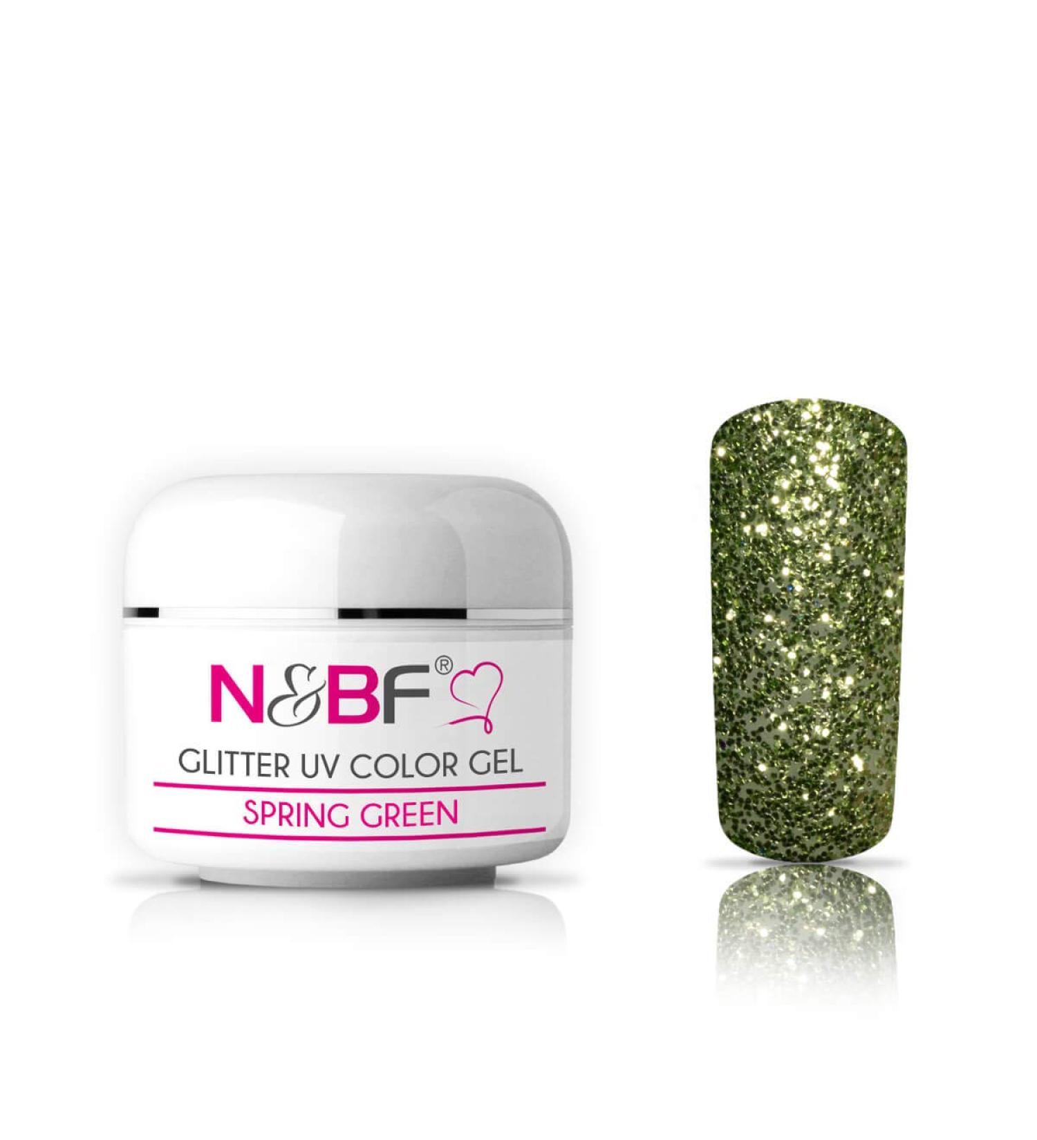 N&BF Glitter UV Gel 5ml - Spring Green | Acid-Free Color Gel | Self-Smoothing Glitter Gel Made in EU | Shimmering Nail Art | International Shipping Available - Buy Online on GoSupps.com