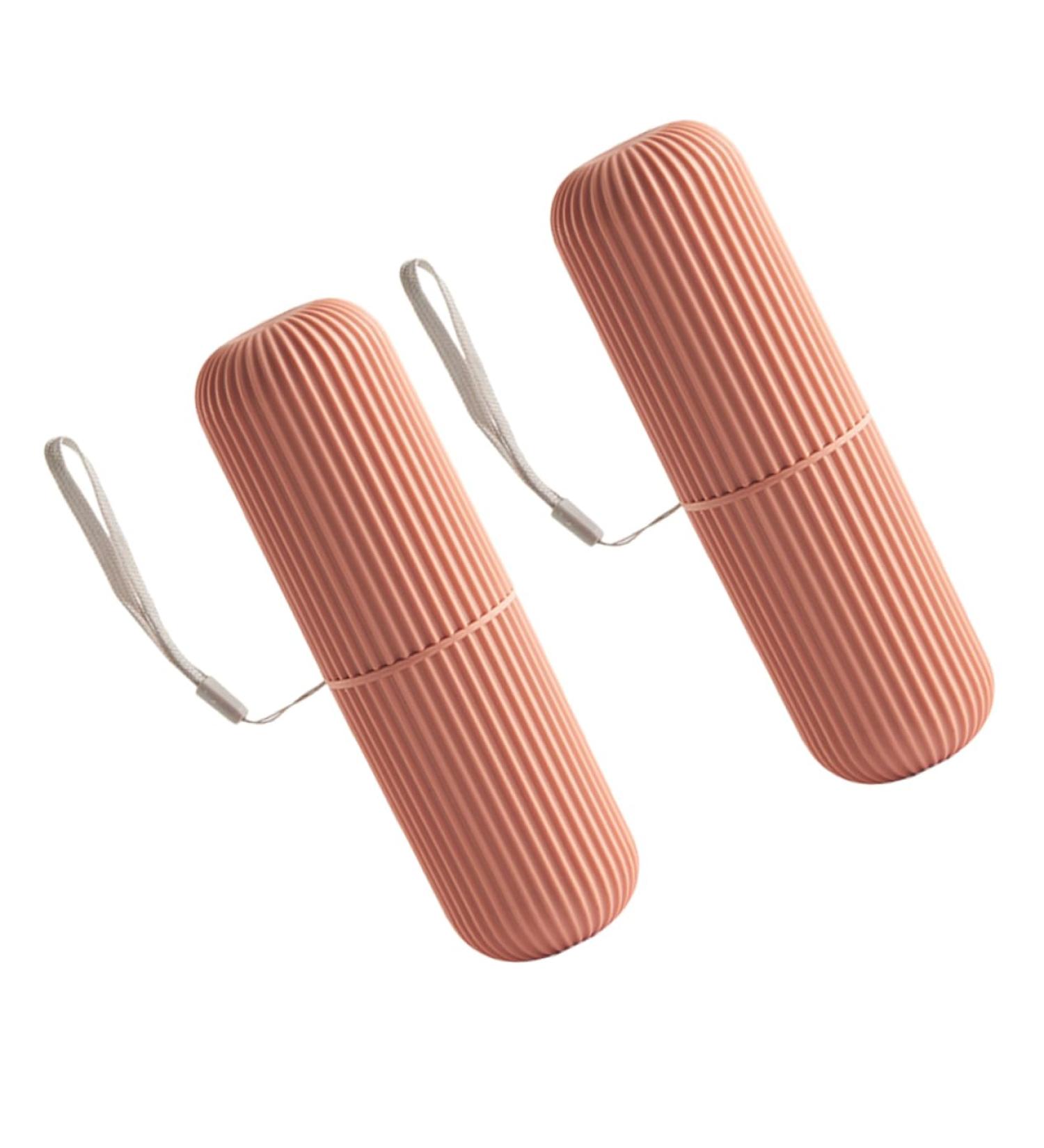 FRCOLOR Travel Tooth Cleaning Organizer - 2 Piece Toothpaste & Brush Container Set - Red - 5.5x5.5x19cm - Ideal for International Shipping - Buy Online on GoSupps.com