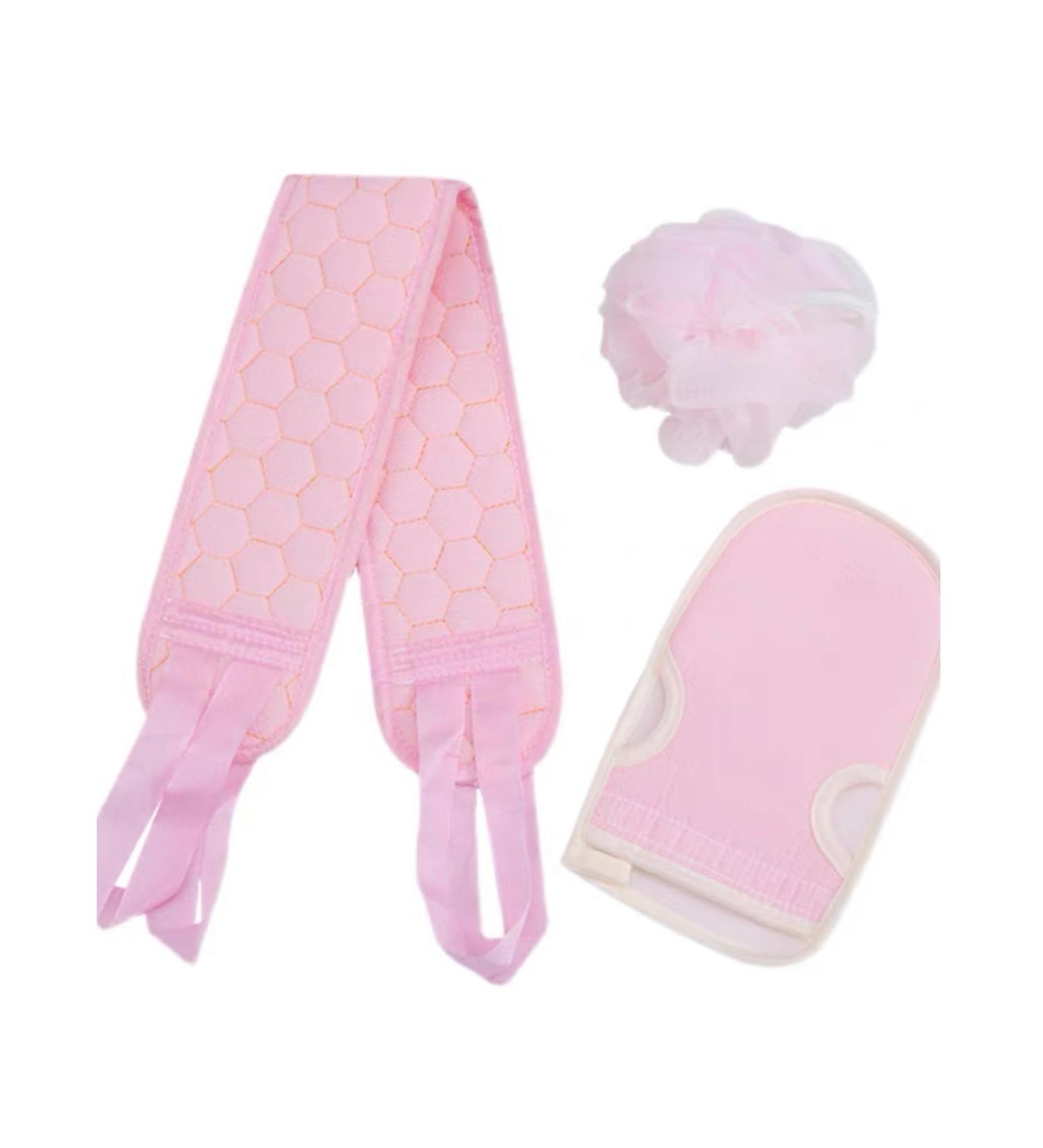 Home Scrubbing 3-Piece Set | Gentle Foaming Bath Towels for Men & Women | Durable & Time-Saving - Pink - Buy Online on GoSupps.com