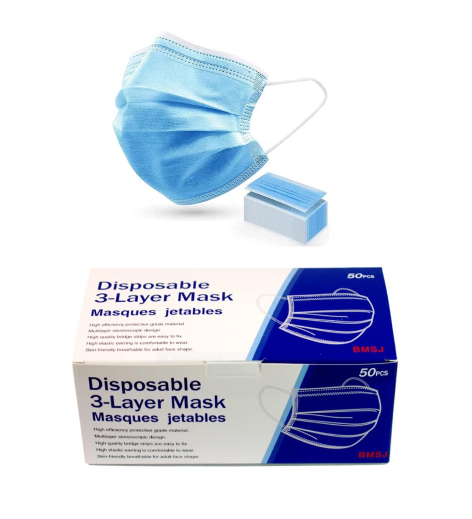 50 Pcs Disposable Adult Face Mask 3 PLY Layer Protective Face Masks Blue - Buy Online on GoSupps.com