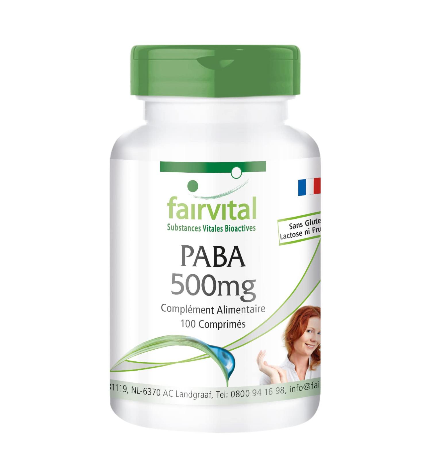 Fairvital | PABA 500mg (Vitamin B-10 para-aminobenzoic acid) 100 tablets VEGANs - against wrinkles skin protection and lets gray hair disappear - Buy Online on GoSupps.com