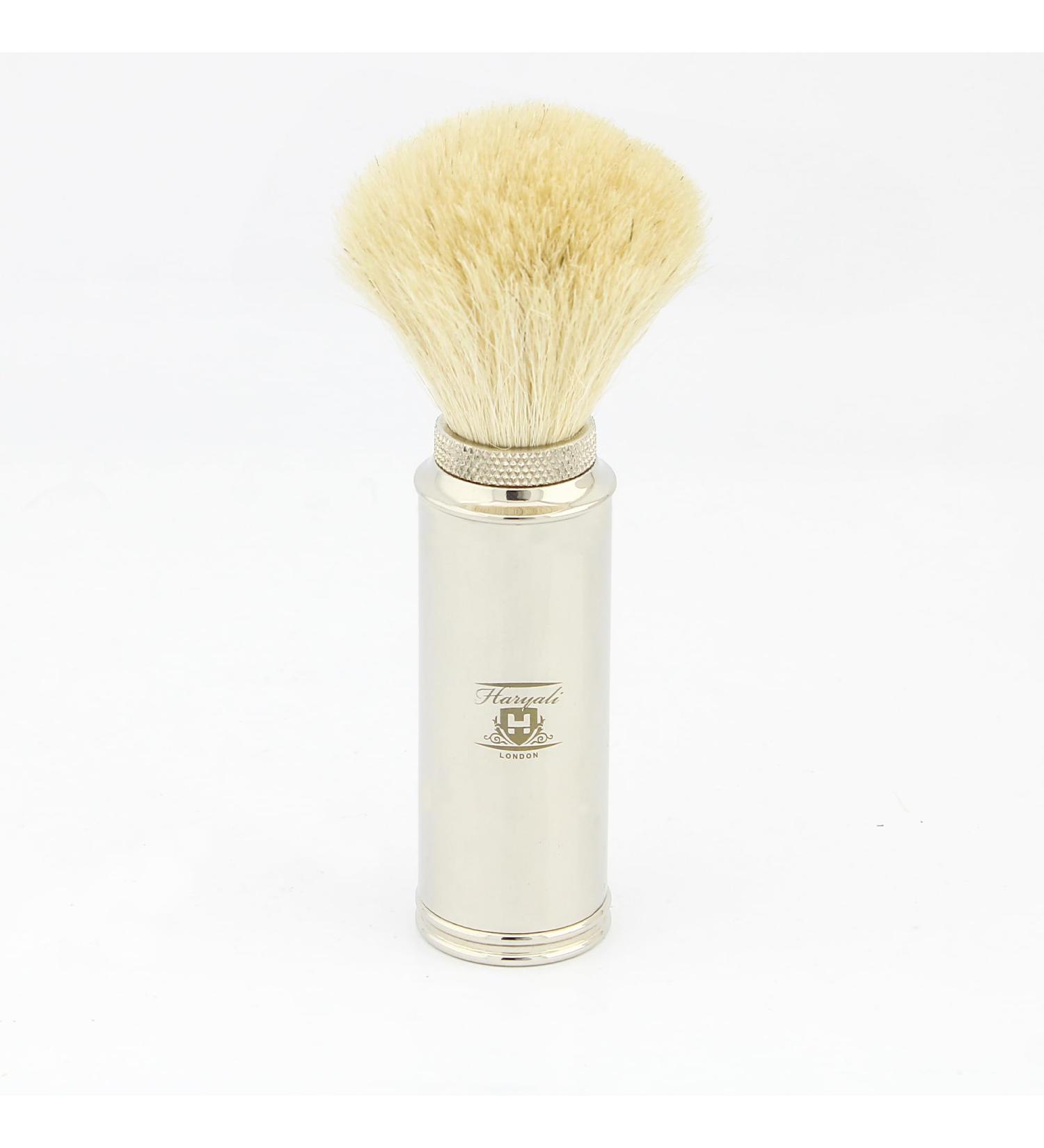 Men's Travel Shaving Brush - White Badger Hair & Stainless Steel Handle | Portable Grooming Essential - Buy Online on GoSupps.com