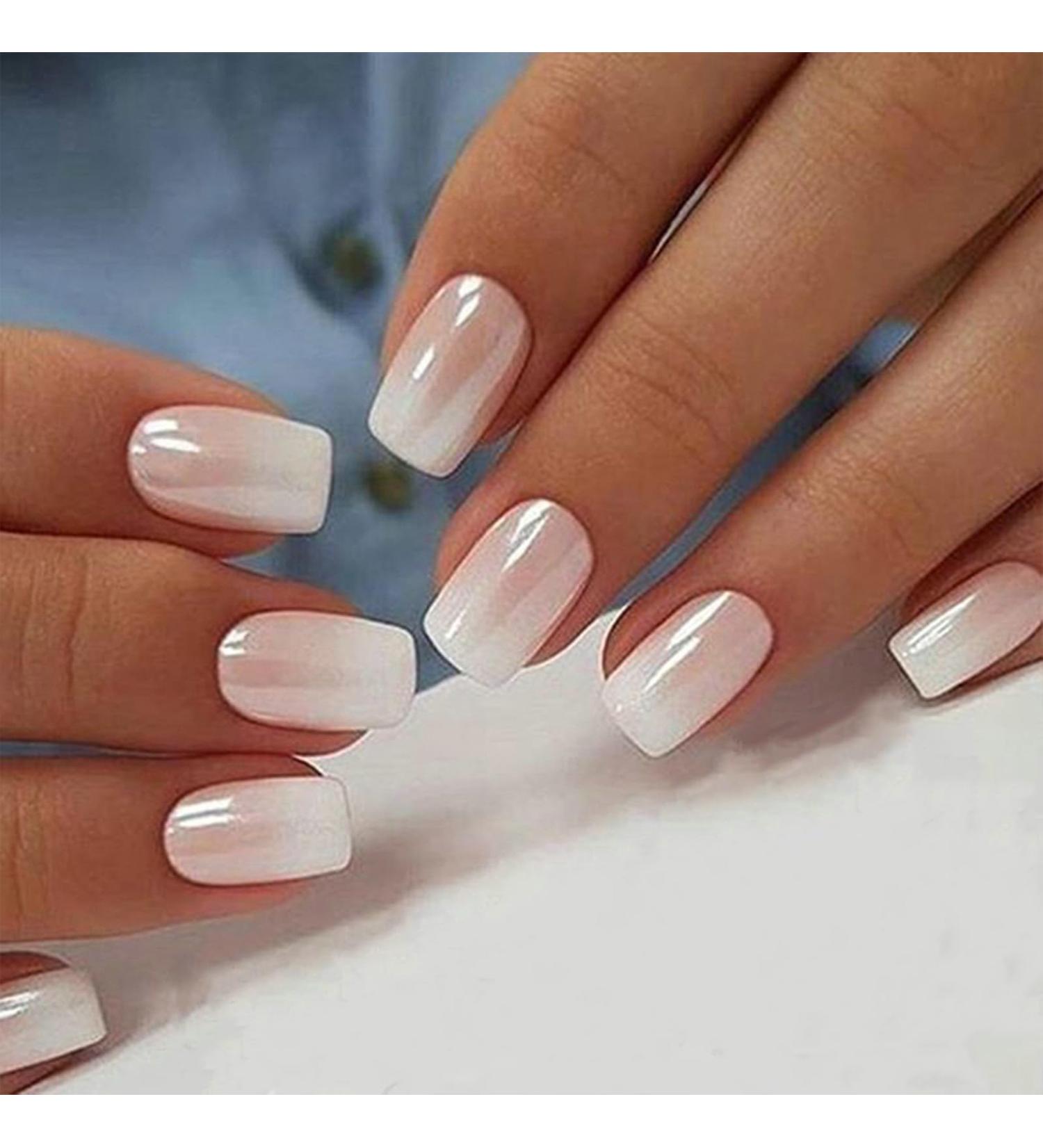 Buy Ombre Square Press on Nails - Short Chrome Acrylic Gel Nails for Women | 24 Pcs Gradation Manicure - Buy Online on GoSupps.com