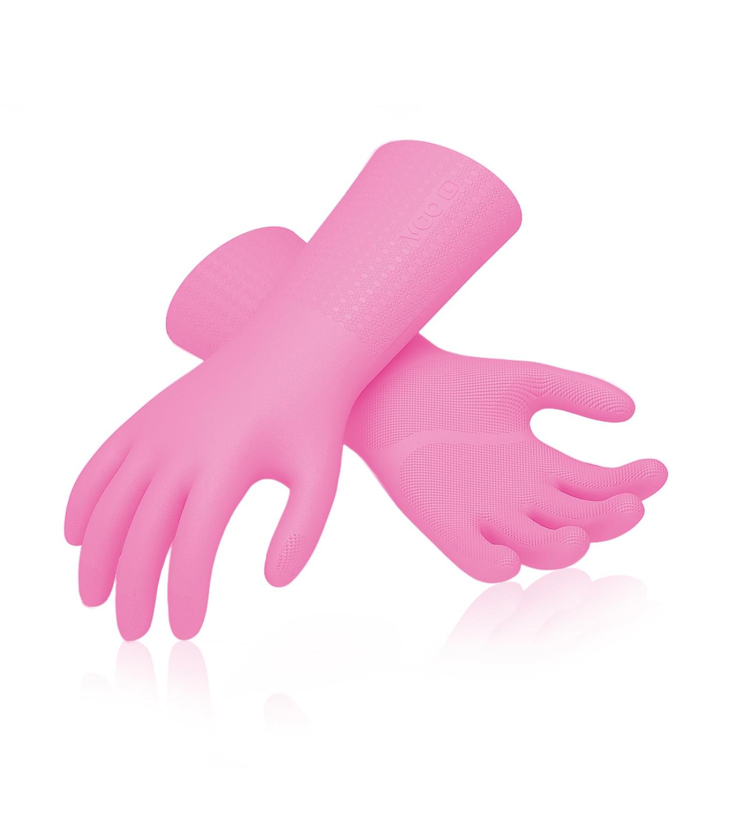 Vgo Heavy Duty Cleaning Gloves | Lined Nylon Household Gloves | Thicker Antislip Washing Up Gloves | Latex Free | Reusable | for Kitchen, Bathroom, Gardening, Painting | Flower Flavor | 1 Pair Large (Pack of 1) - Sweet Pink - Buy Online on GoSupps.com