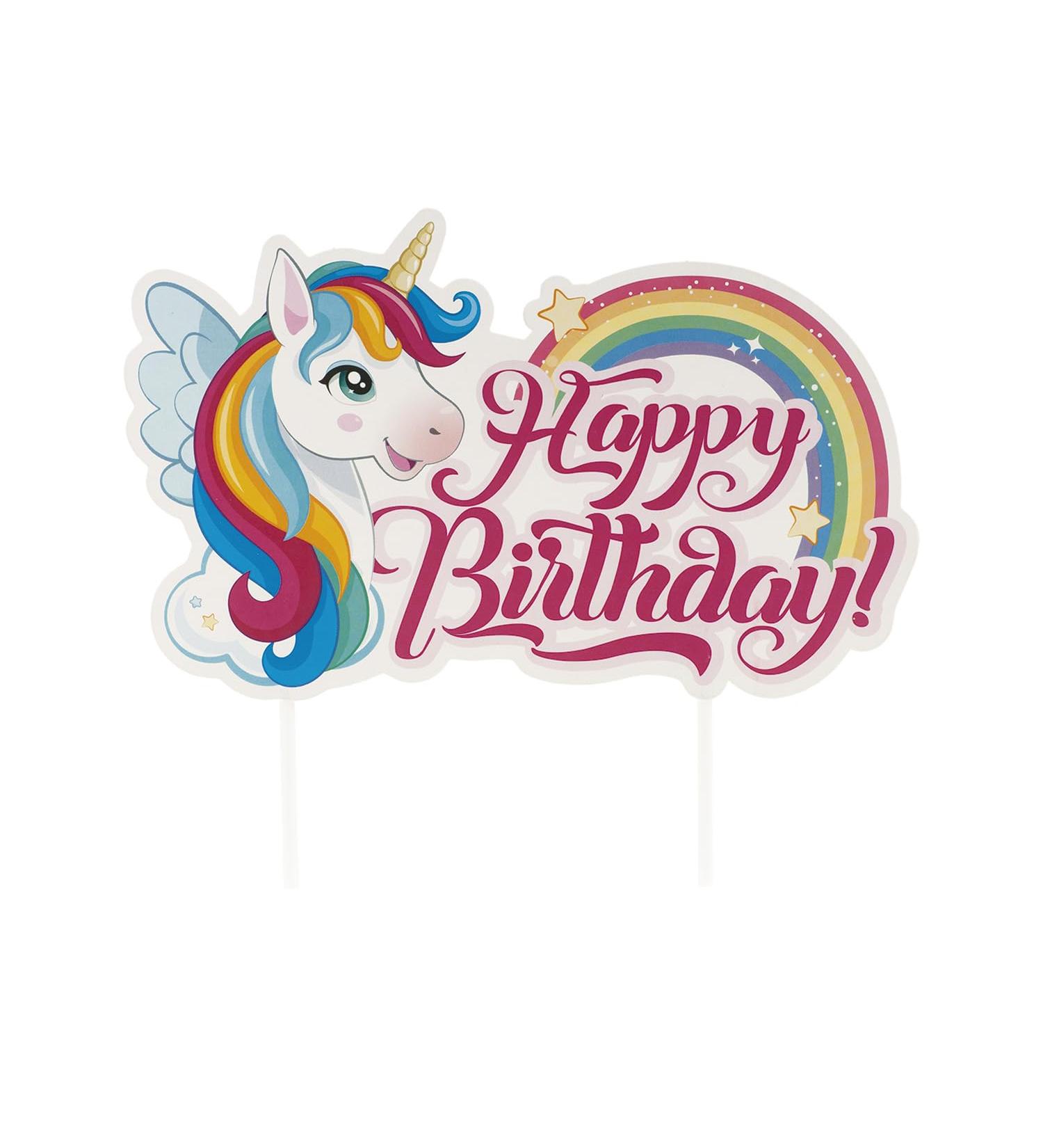 dekora - Cake Decoration Birthday Happy Birthday Cake Topper Unicorn Tesia Made of Paper - 17.5 x 15 cm - Buy Online on GoSupps.com