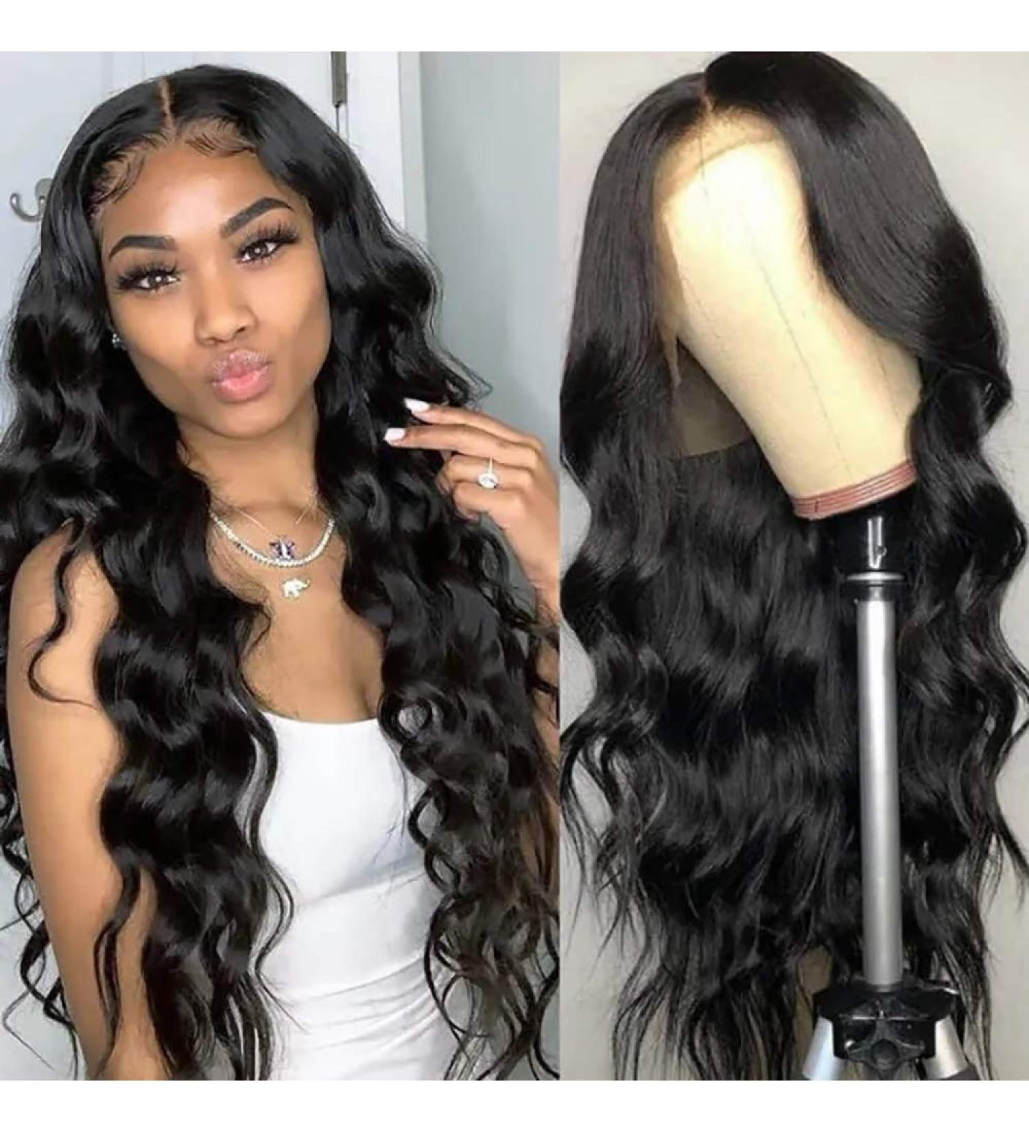 Candice 13x4 Lace Front Wig 24 Inch Natural Wave Heat Resistant Synthetic Hair 1B Black - Pre Plucked with Baby Hair for Women - Daily & Party Wear - Buy Online on GoSupps.com