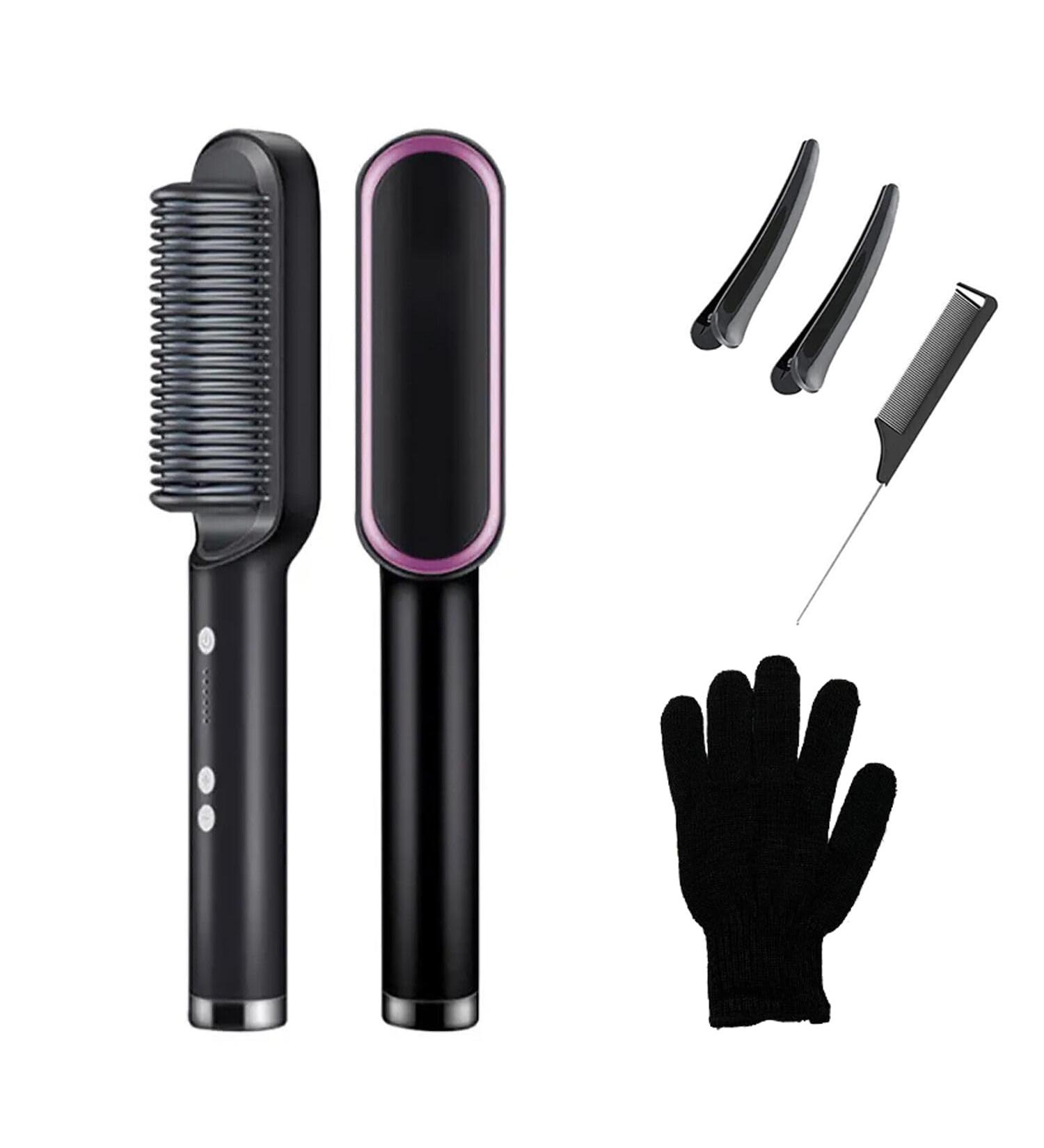 Hair Straightener Brush & Curler - Adjustable Heat Electric Hot Comb in Black | Shop Internationally - Buy Online on GoSupps.com