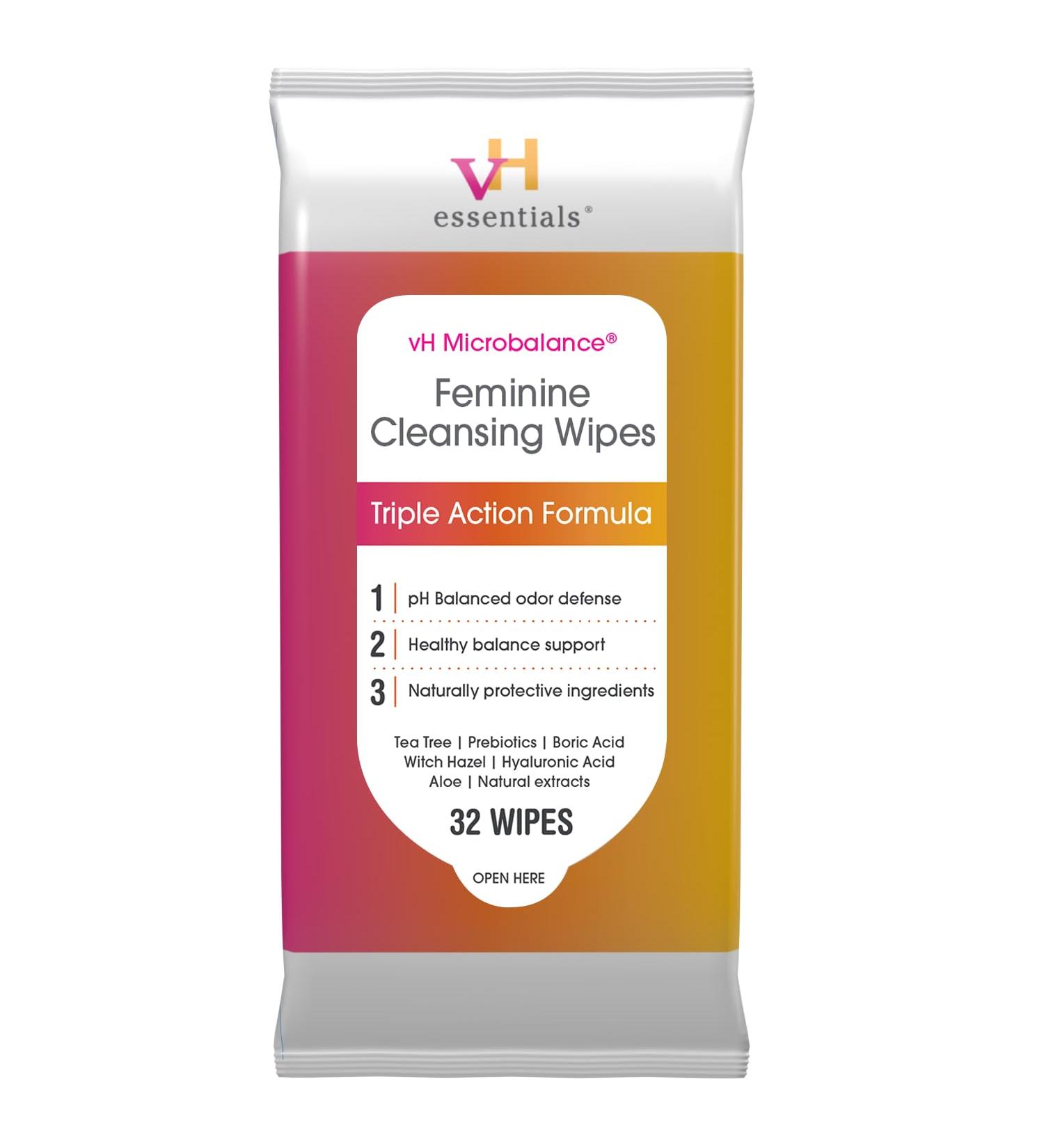 vH Essentials Feminine Cleansing Wipes | pH Balanced Tea Tree & Aloe Odor-Blocking Paraben-Free - Soothing Care for Vaginal & Perianal Health - Buy Online on GoSupps.com