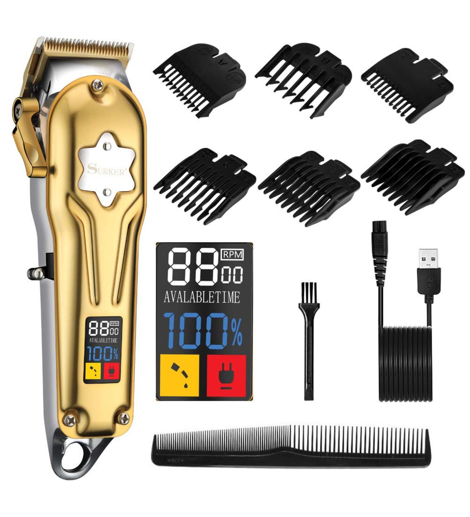 SURKER Hair Clippers Beard Trimmer for Men Professional Hair Trimmer Cordless Barbers Grooming Kit Rechargeable (Silver) - Buy Online on GoSupps.com