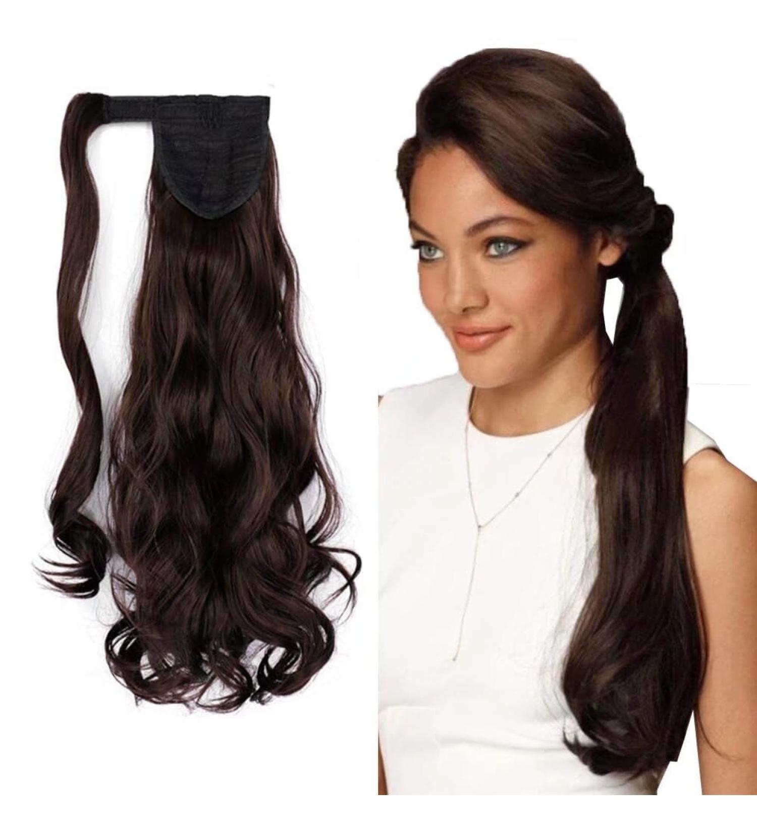 iIUU 18"/45cm Wrap Around Long Curly Wavy Hair Extension Clip in Ponytail Dark Brown Color Synthetic Hairpiece Wig Pony Tail Hair Extensions Ponytails for Beauty Women Girl (100g 6B) #6B-cdark brown - Buy Online on GoSupps.com