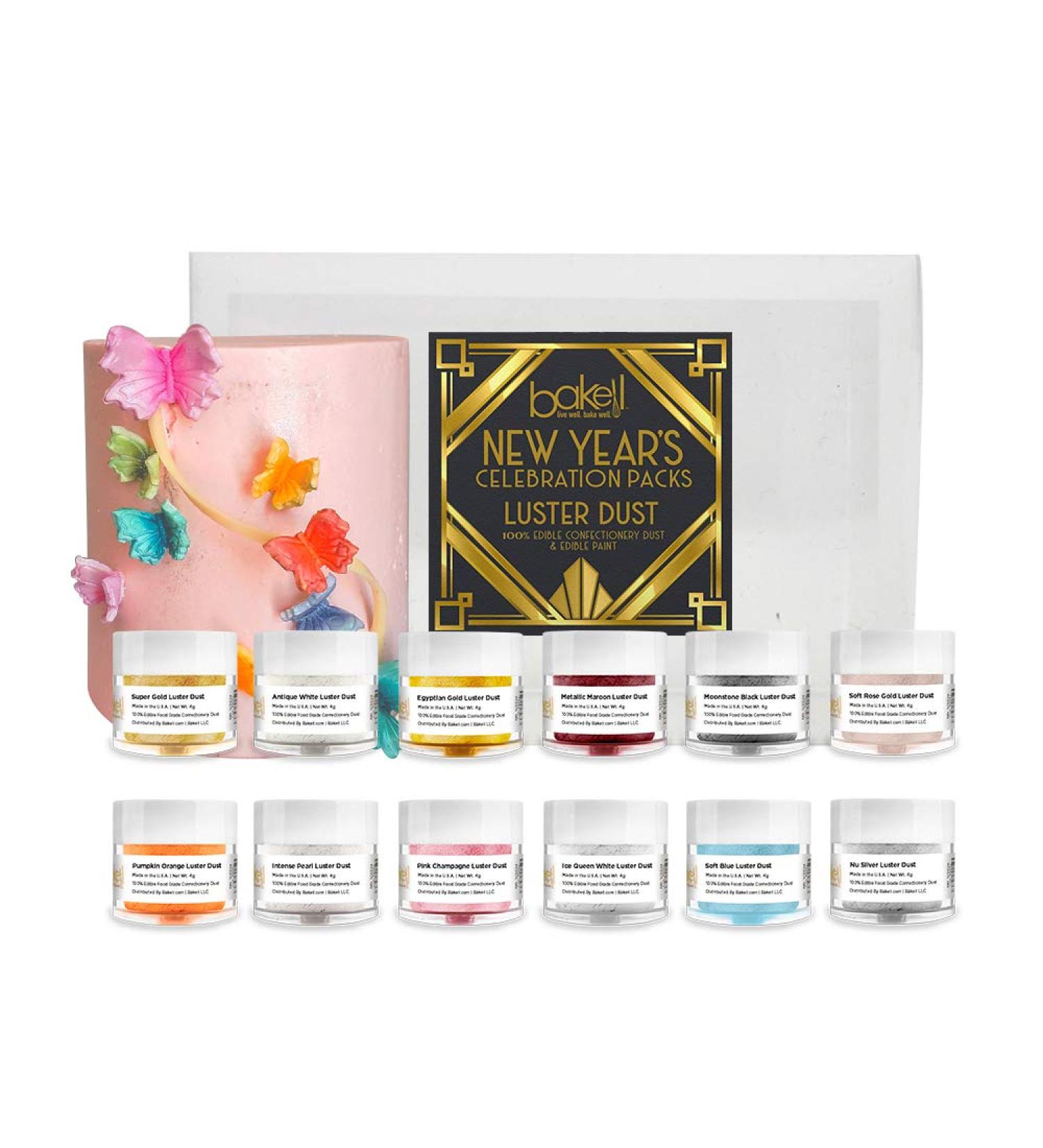 Bakell - Holiday Luster Dust Combo Packs (4g Jars) | Edible Glitter Powder for Cake Decorating and Drinks (12 New Years Colors - A) - Buy Online on GoSupps.com
