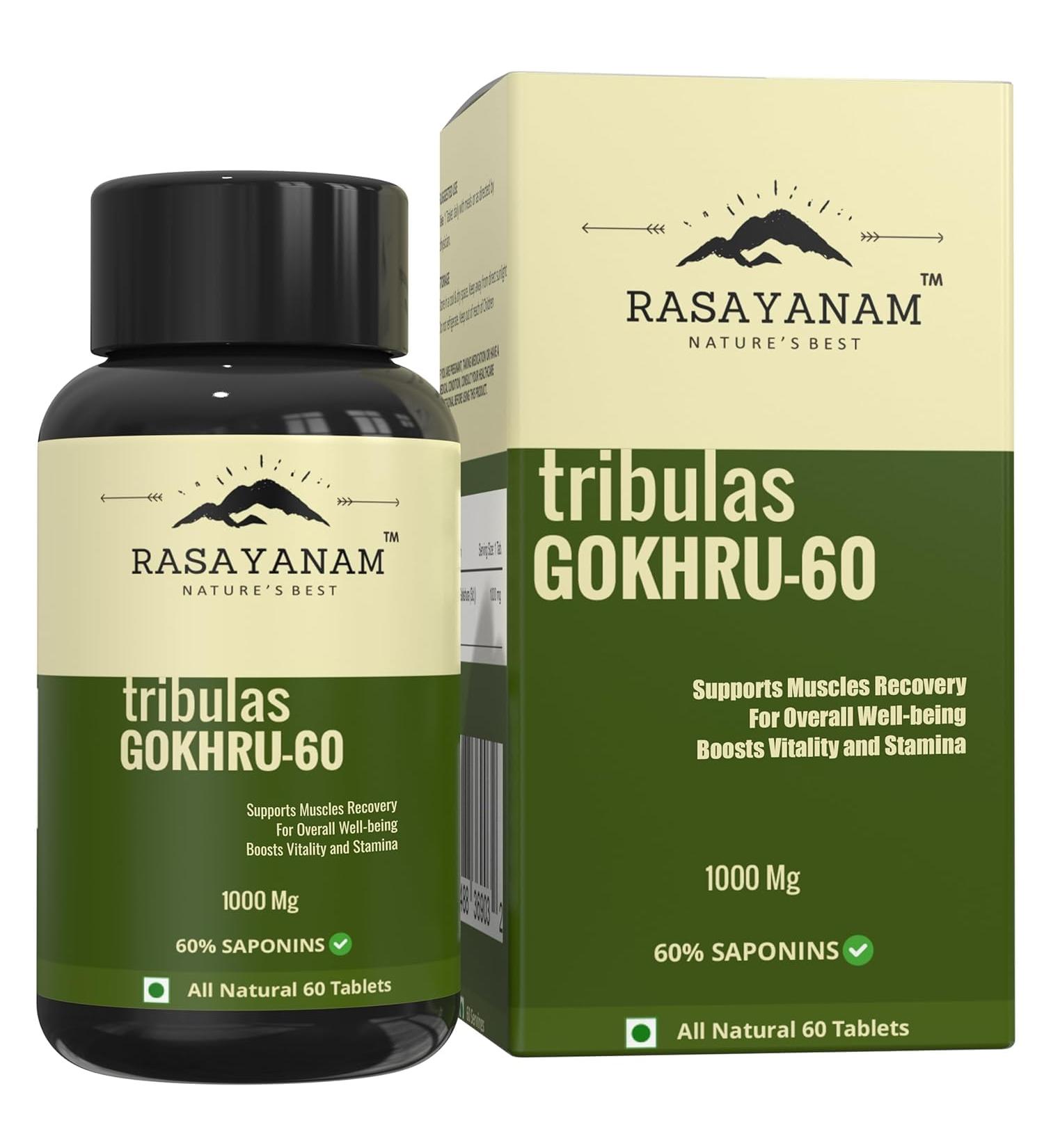 RS Tribulas Gokhru-60 Gokshura Tablets 1000mg | Ultra High Concentrated 60% Saponins | Improves Vigour | Tribulus Terrestris | For both Men & Women (60 Tablets) - by SG Kart - Buy Online on GoSupps.com
