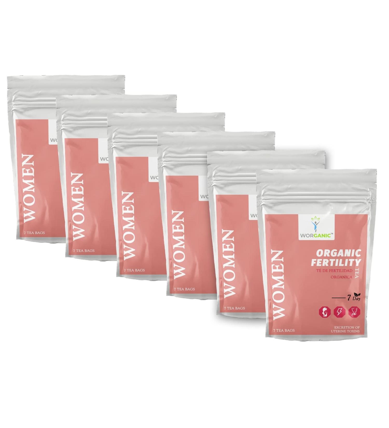 Women Fertility Tea - Worganic Tea - (6 Pack) - Fertility Supplements for Women Hormone Balance - Cycle Support Women-Owned - 42 Organic Herbal Tea Bags - Original flavor of WORGANIC
