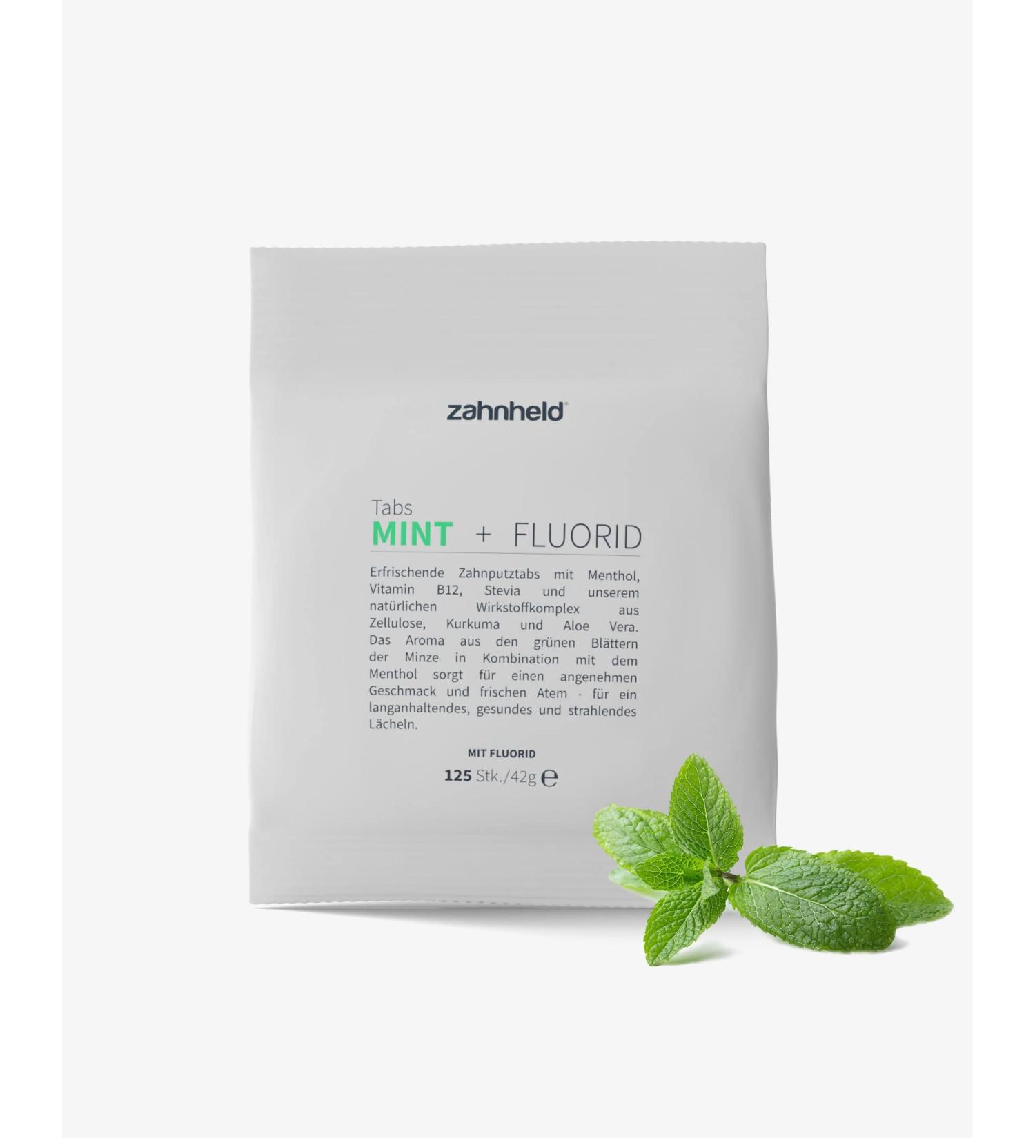 Zahnheld Toothbrush Tabs with Fluoride - Mint Flavor (125 Tabs) | Eco-Friendly & Travel-Friendly Dental Care - Buy Online on GoSupps.com