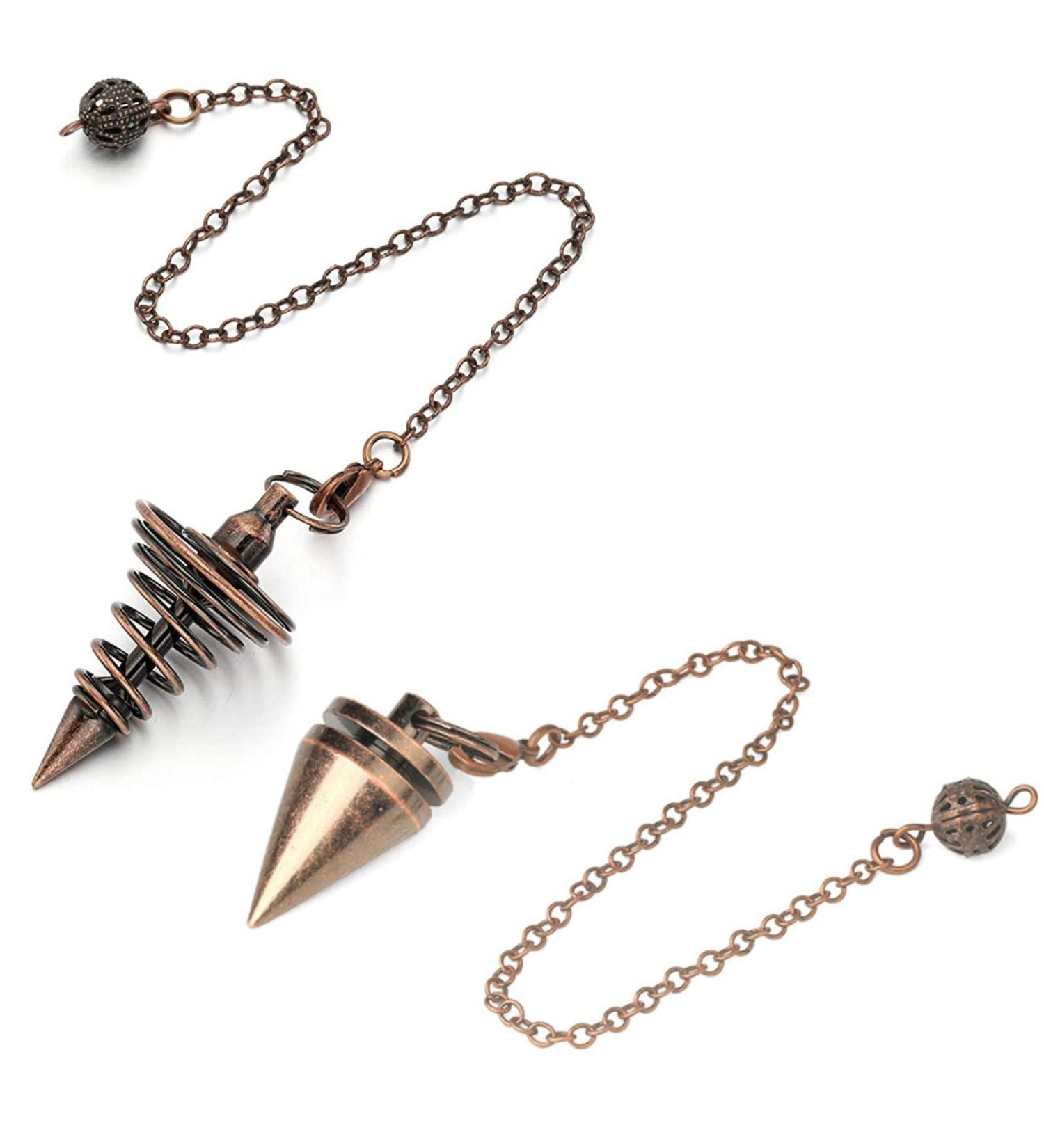 Jikekiroto Gilded Metal Pendulum Set - 2 Esoteric Spiral Pendulums with Chain for Reiki Healing & Energy Therapy - Buy Online on GoSupps.com