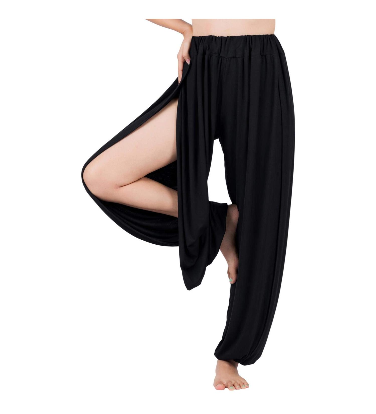 Lofbaz High Slit Yoga Harem Pants XL Black for Women - Dance, Lounge, Maternity Trousers - Buy Online on GoSupps.com