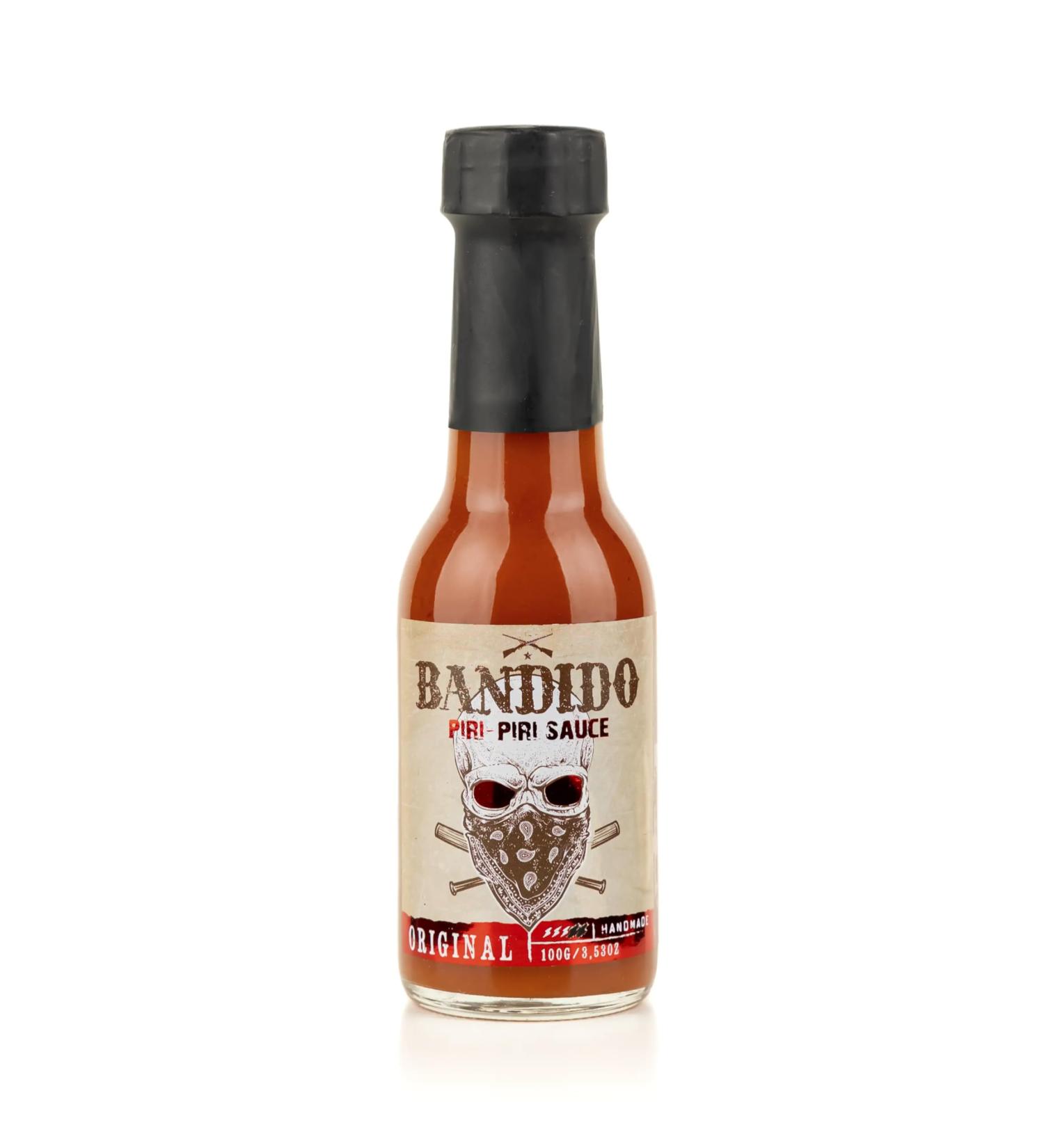 Fifth of Jugais Piri Piri Bandido Hot Sauce 100 ml bottle Spicy and very versatile sauce Based on PiriPiri peppers herbs and lemon aroma Gourmet product of Portuguese origin - Buy Online on GoSupps.com