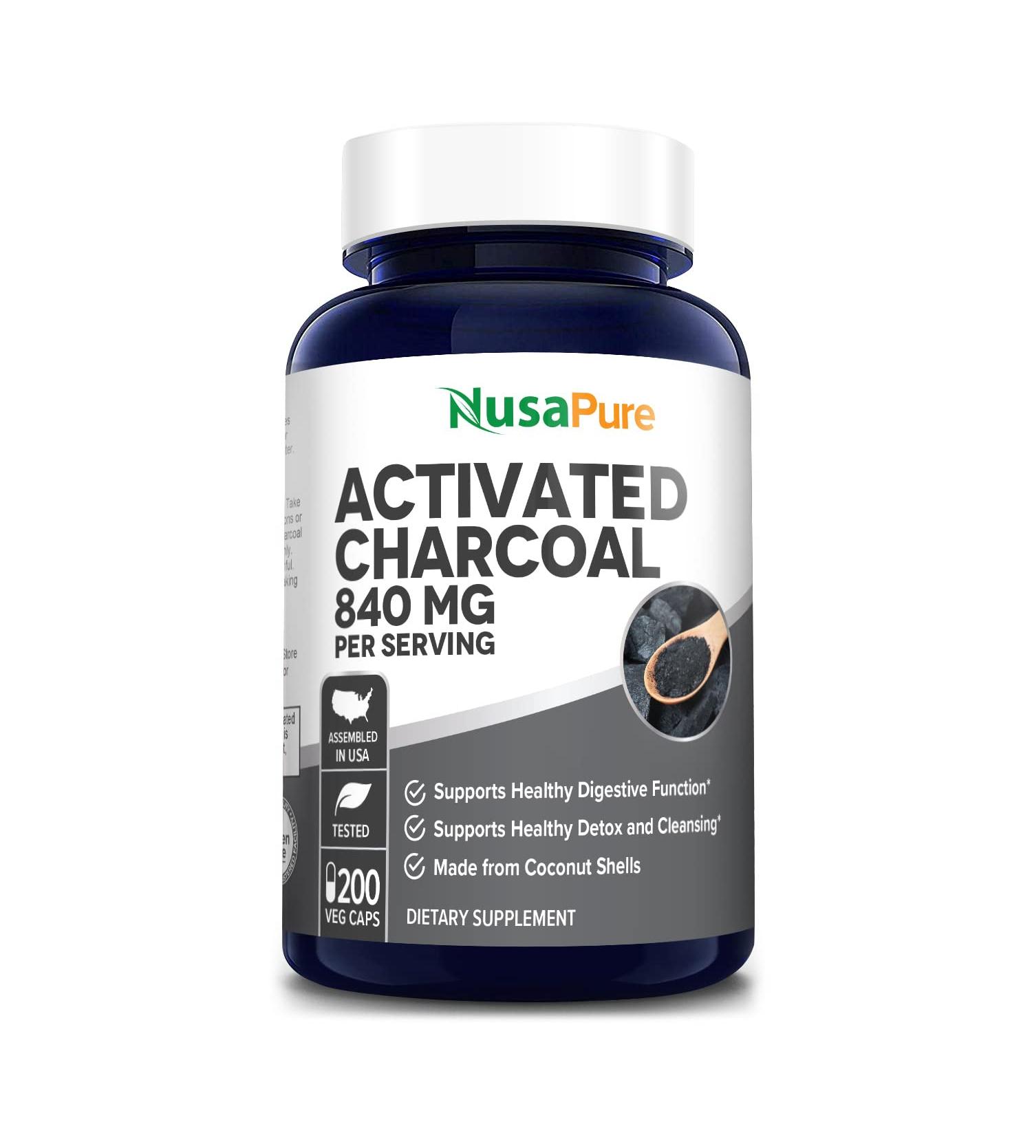 Activated Charcoal 840mg - 200 Vegan Capsules (Non-GMO & Gluten-Free) - Buy Online on GoSupps.com
