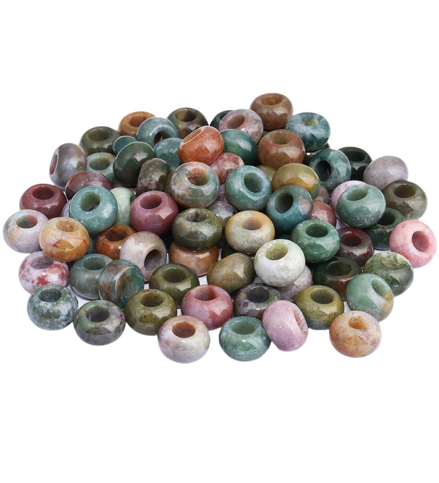 SUNYIK Indian Agate Large Hole Rondelle Charms 20-Pack for Bracelet Making, Multi Green Agate Beads 14x8mm - Buy Online on GoSupps.com