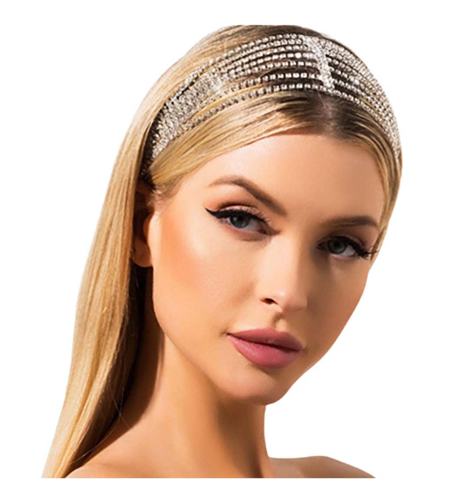 Deladola Rhinestone Crystal Headband - Silver Sparkly Wedding Hair Accessories for Women - Buy Online on GoSupps.com