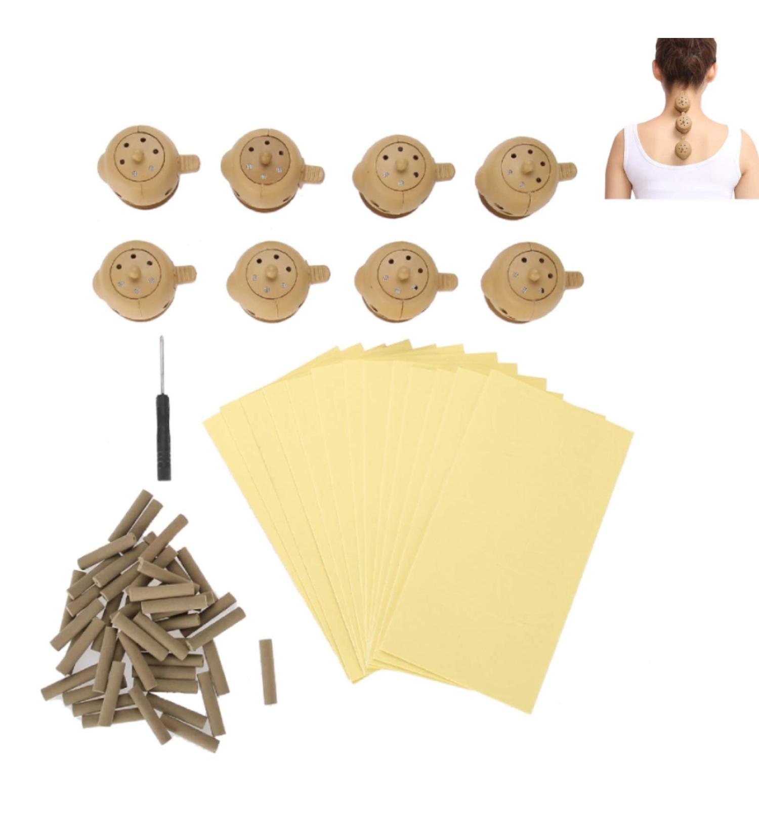 Smoke-Free Moxa Rolls & Stick Kit - 8 Self-Adhesive Moxibustion Box + 100 Moxa Sticks for Pain Relief | Ideal for Shoulders Stomach Legs Back - Buy Online on GoSupps.com