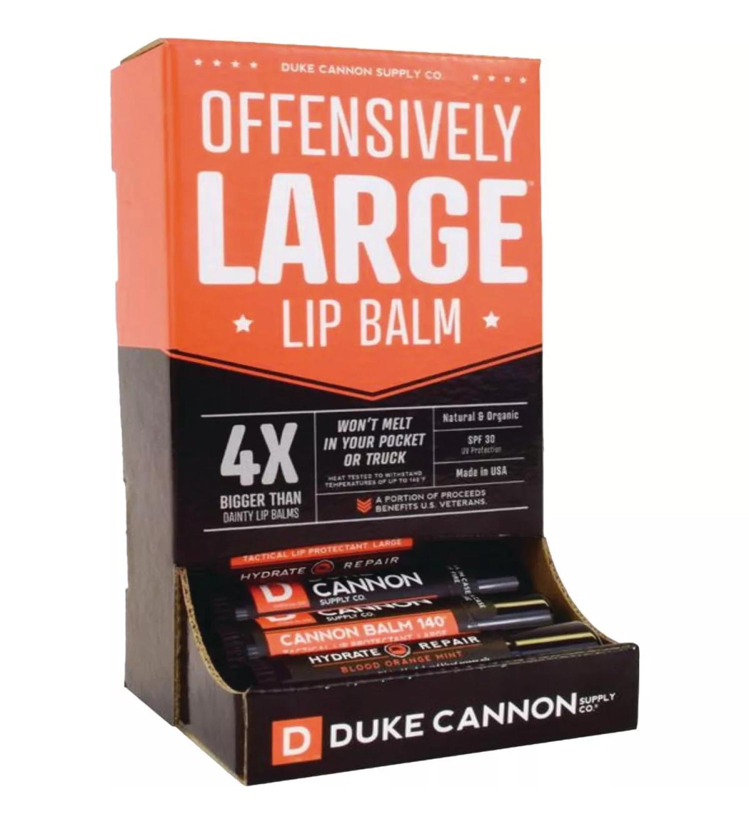 Duke Cannon Balm 140 Tactical Lip Protectant 15 Pack - Blood Orange Mint Flavored Lip Balm for Men with SPF 30 Large Size Premium Ingredients 0.56oz Each Blood Orange Mint 0.56 Ounce (Pack of 15) - Buy Online on GoSupps.com