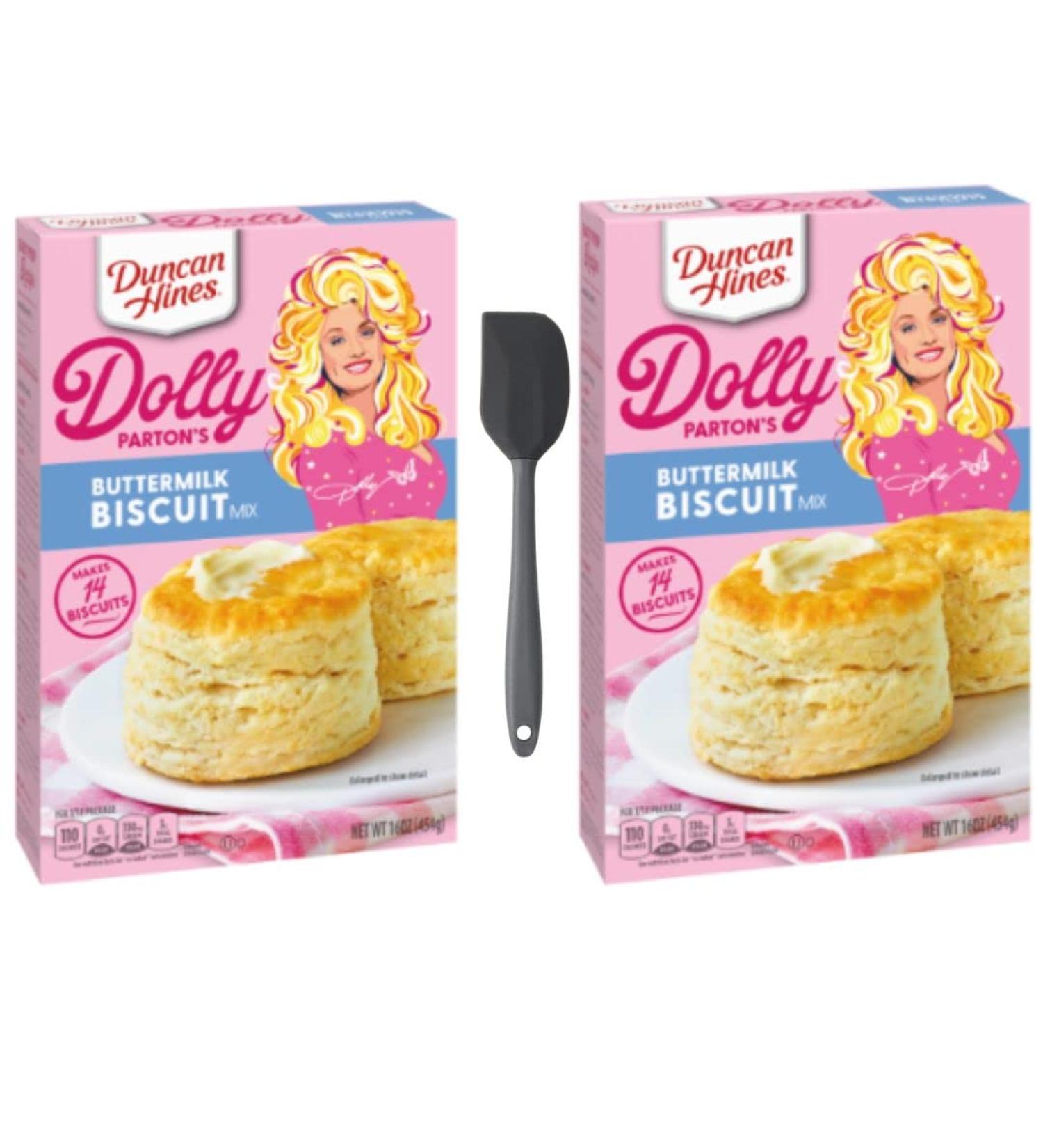 Duncan Hines Dolly Parton's Buttermilk Biscuit Mix Bundle, Includes Two (2) 16 oz Buttermilk Biscuit Mix and One (1) Spatula (style may vary) (Buttermilk Biscuit)