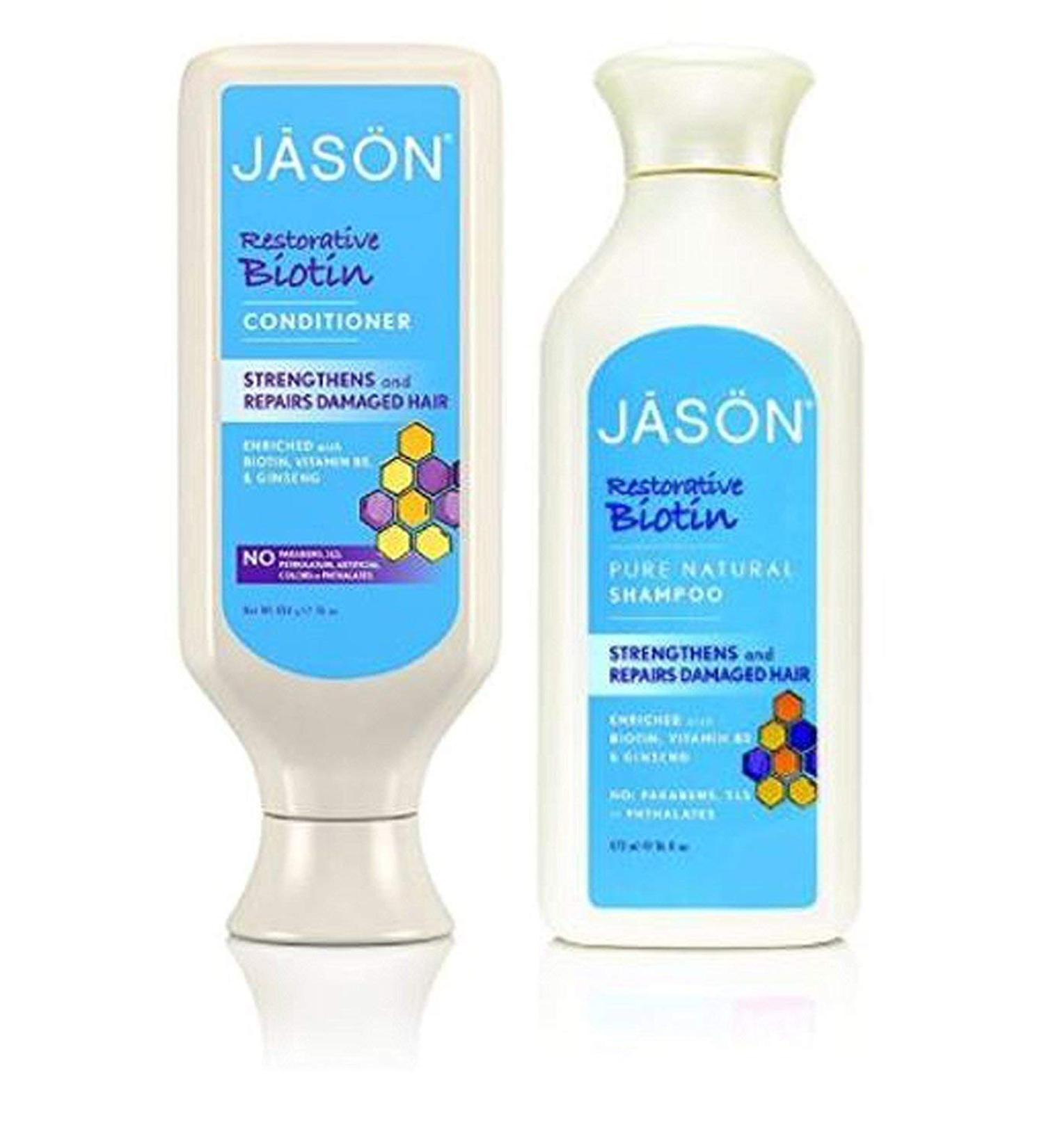 JASON All Natural Organic Biotin Shampoo and Conditioner For Hair Growth and Stopping Hair Loss 16 fl. oz. each Packaging may vary