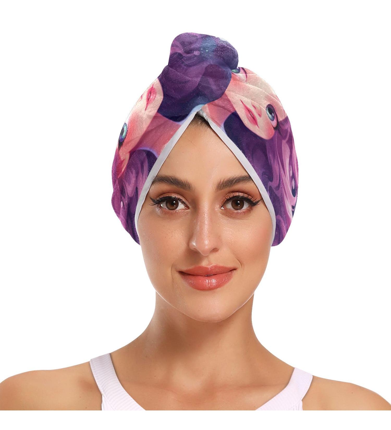 Purple Mermaid Hair Towel 2 Pack | Super Absorbent Quick Dry Turbans for Women & Girls - Buy Online on GoSupps.com